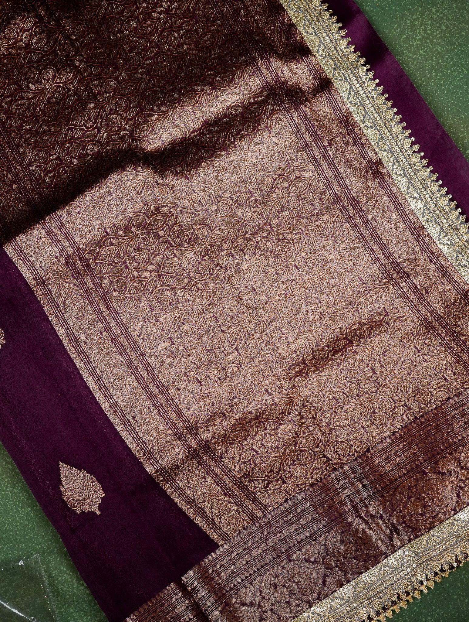 Designer Wine Organza Saree