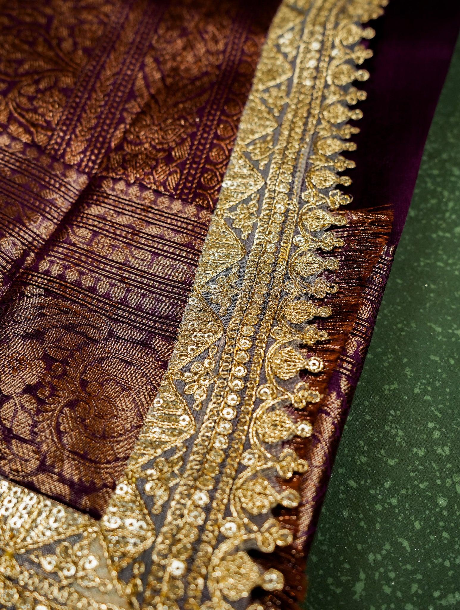 Designer Wine Organza Saree