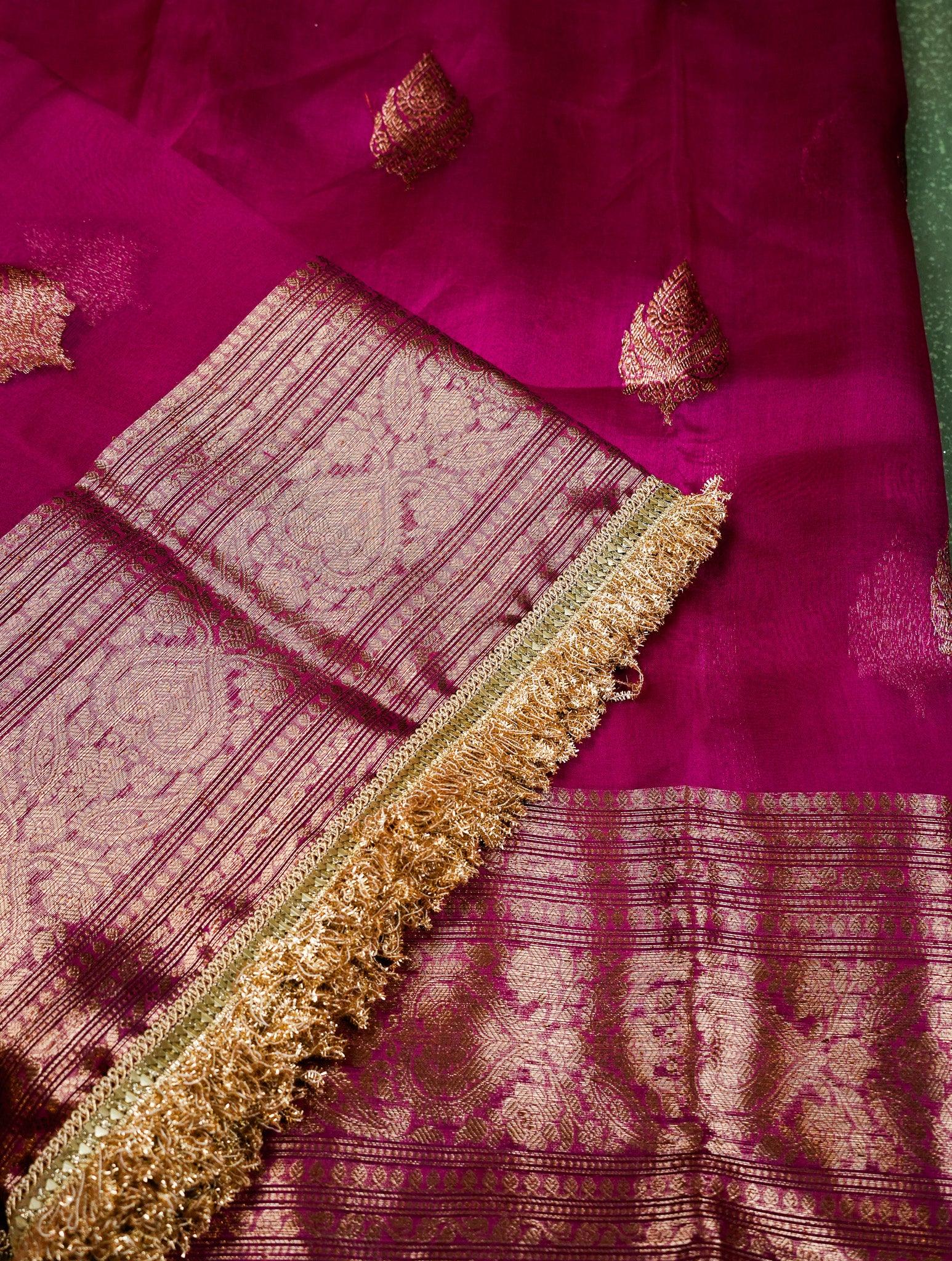 Designer Magenta Organza Saree
