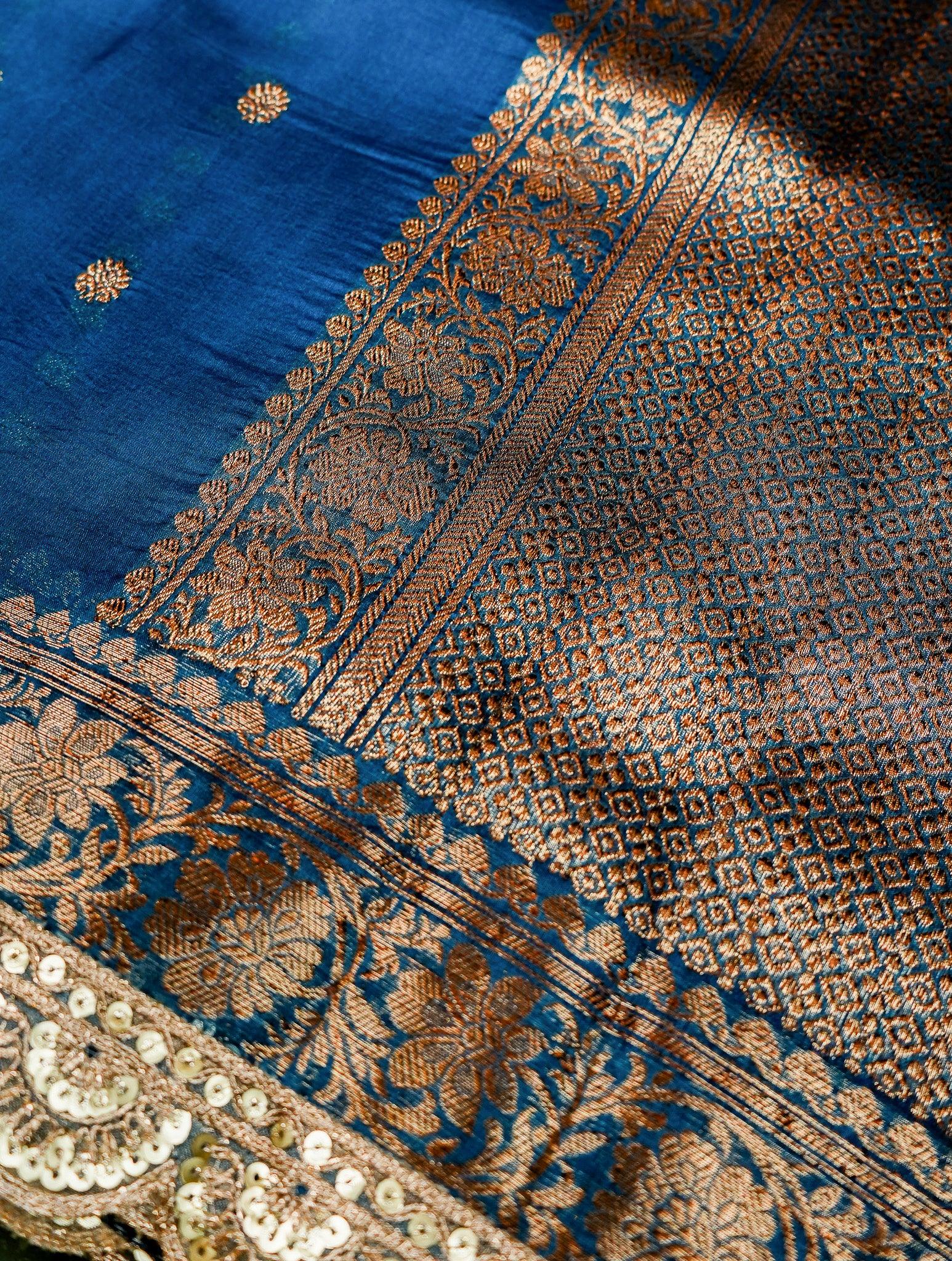 Designer Peacock Blue Organza Saree