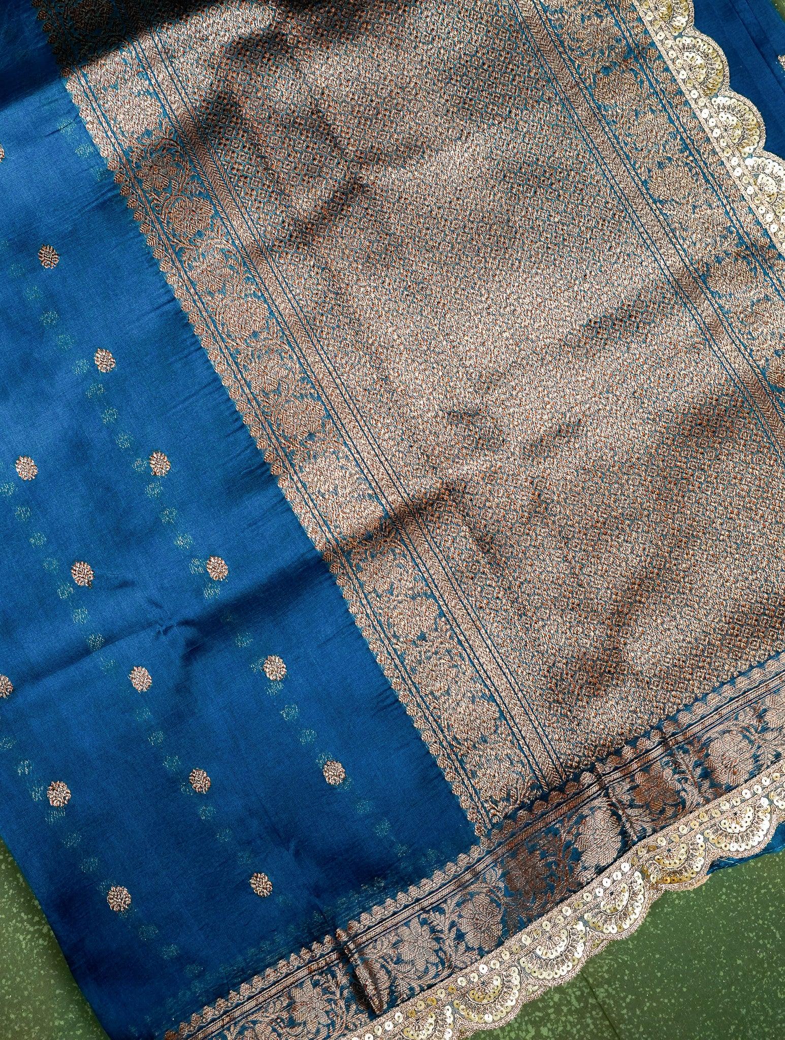 Designer Peacock Blue Organza Saree