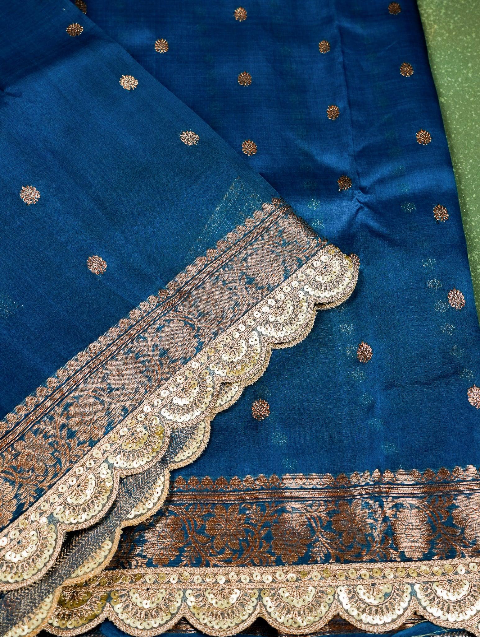 Designer Peacock Blue Organza Saree