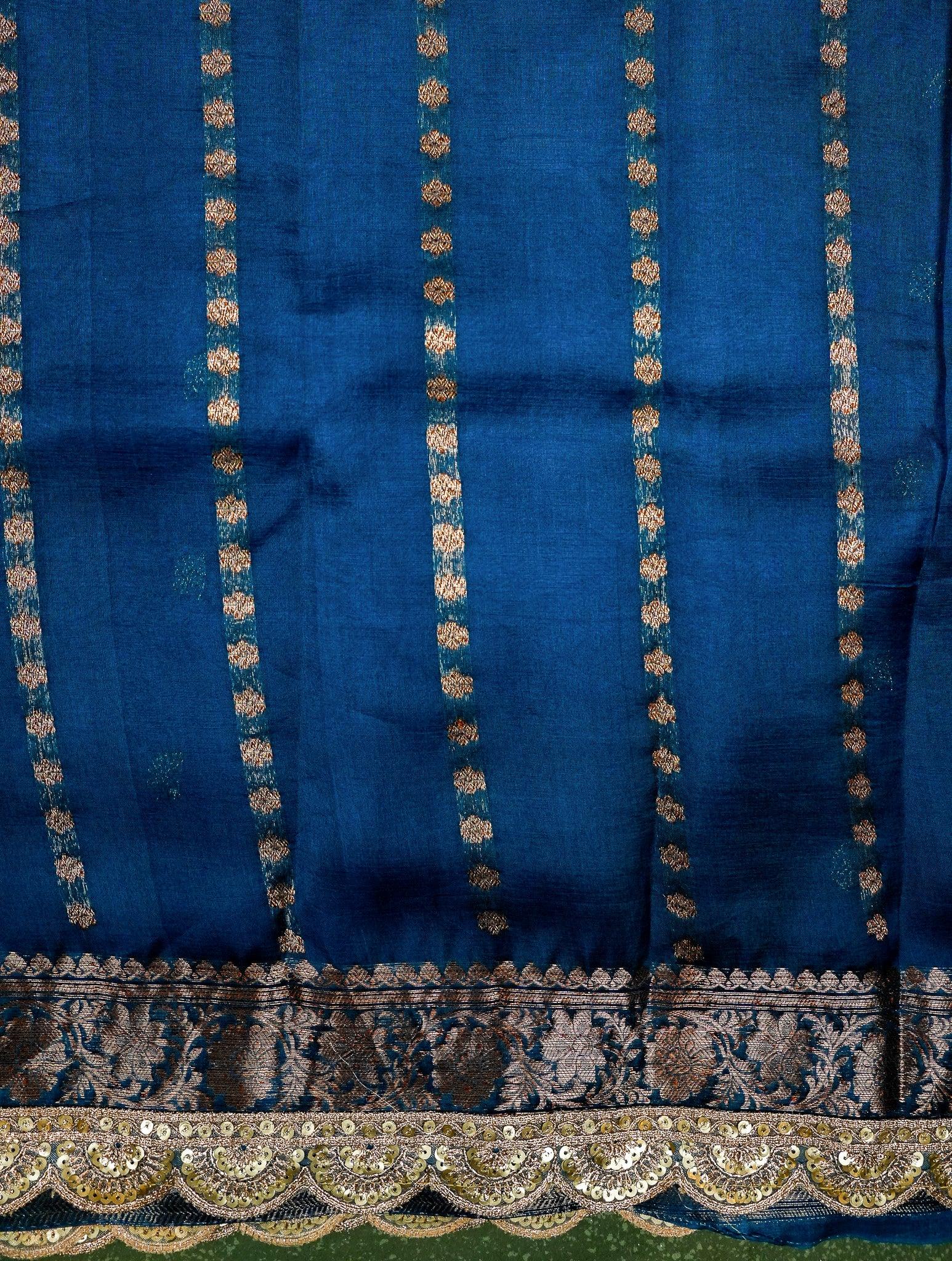 Designer Peacock Blue Organza Saree