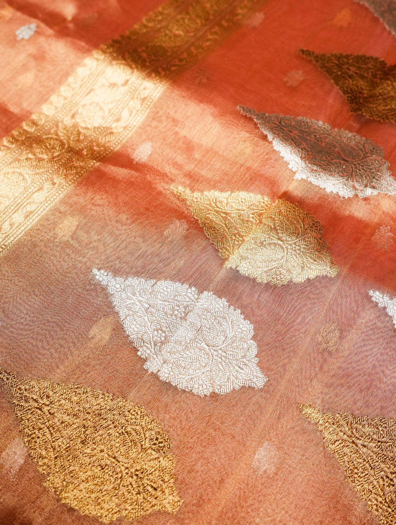 Designer Orange Tissue Silk Saree