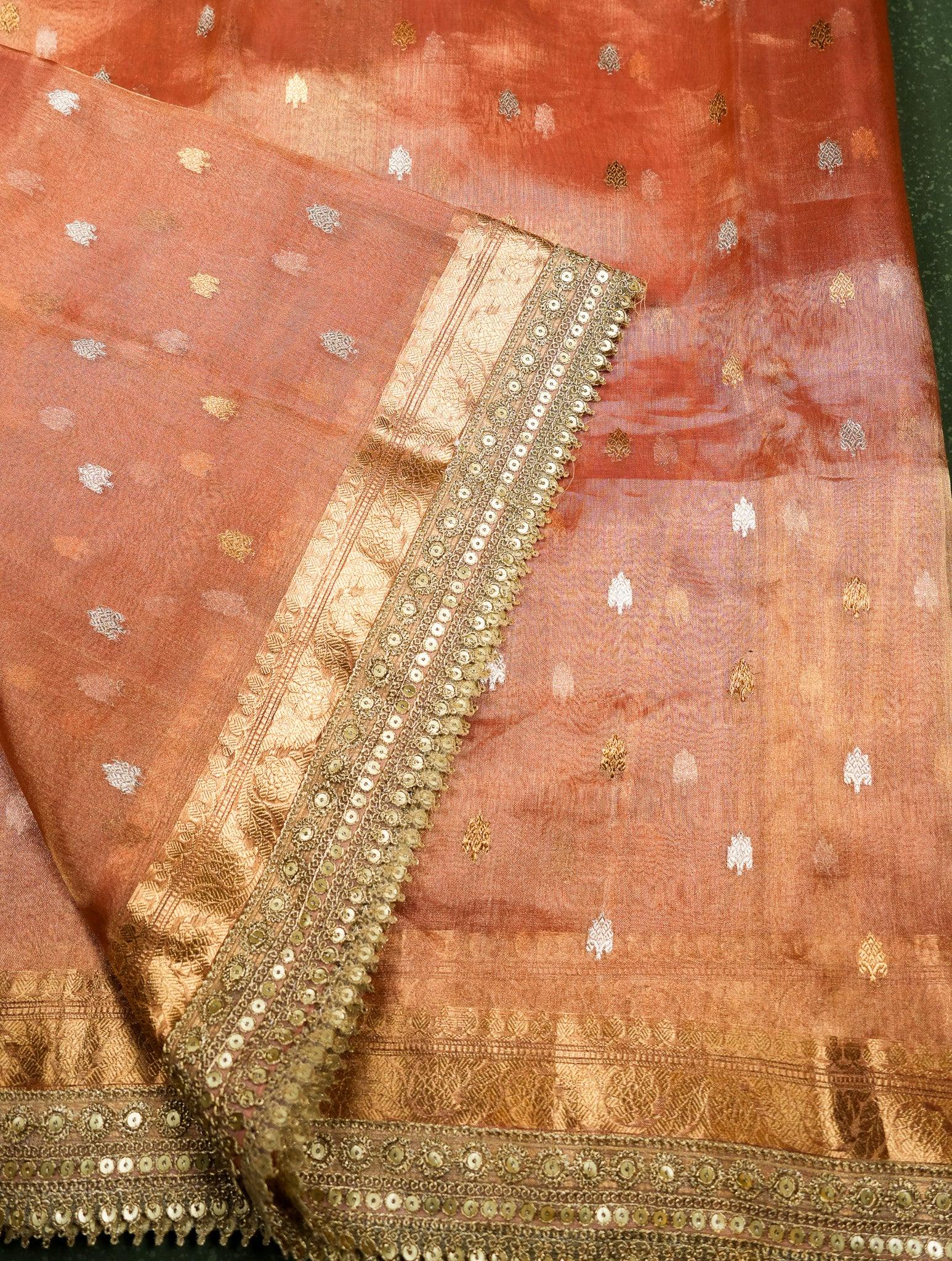 Designer Orange Tissue Silk Saree
