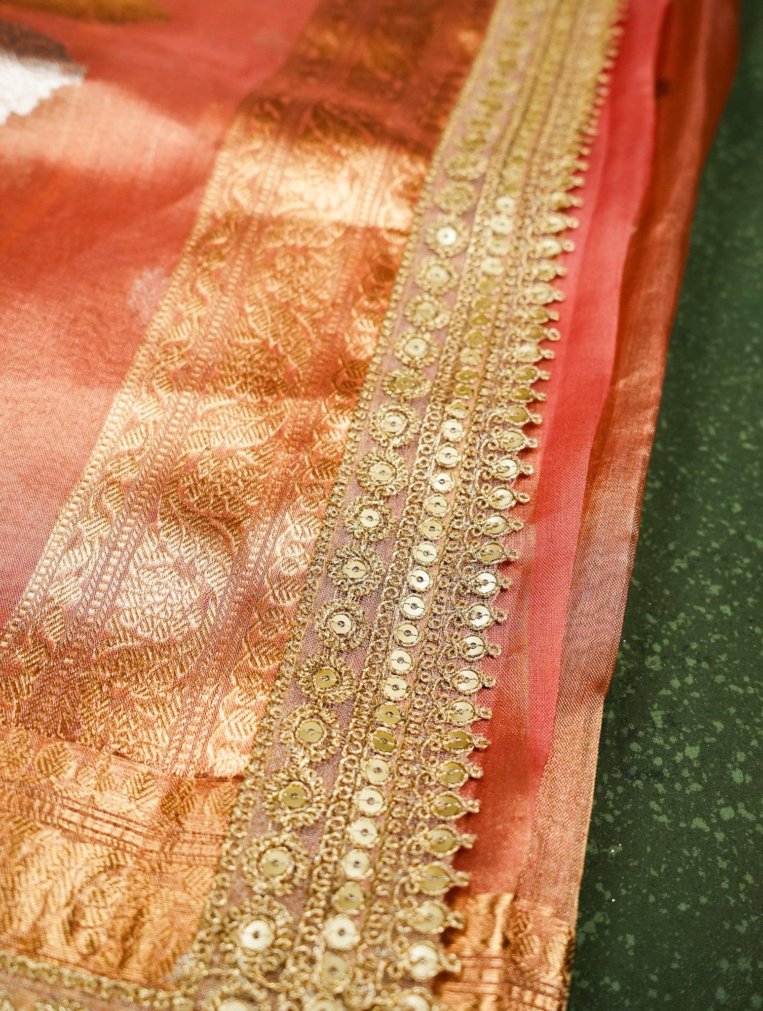 Designer Orange Tissue Silk Saree