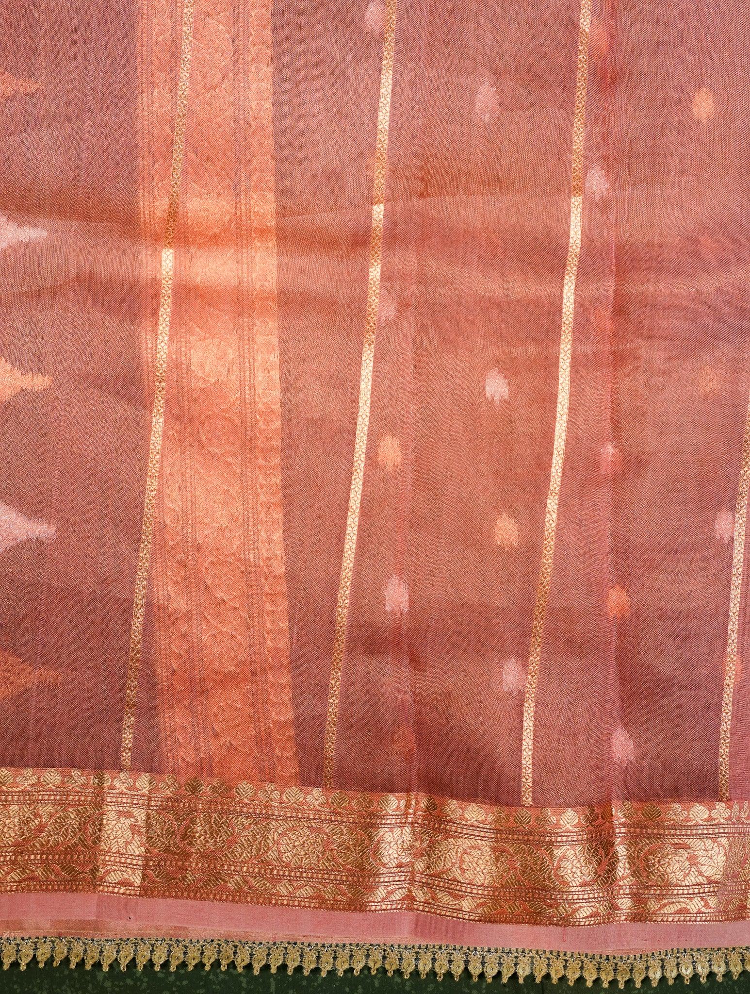 Designer Orange Tissue Silk Saree