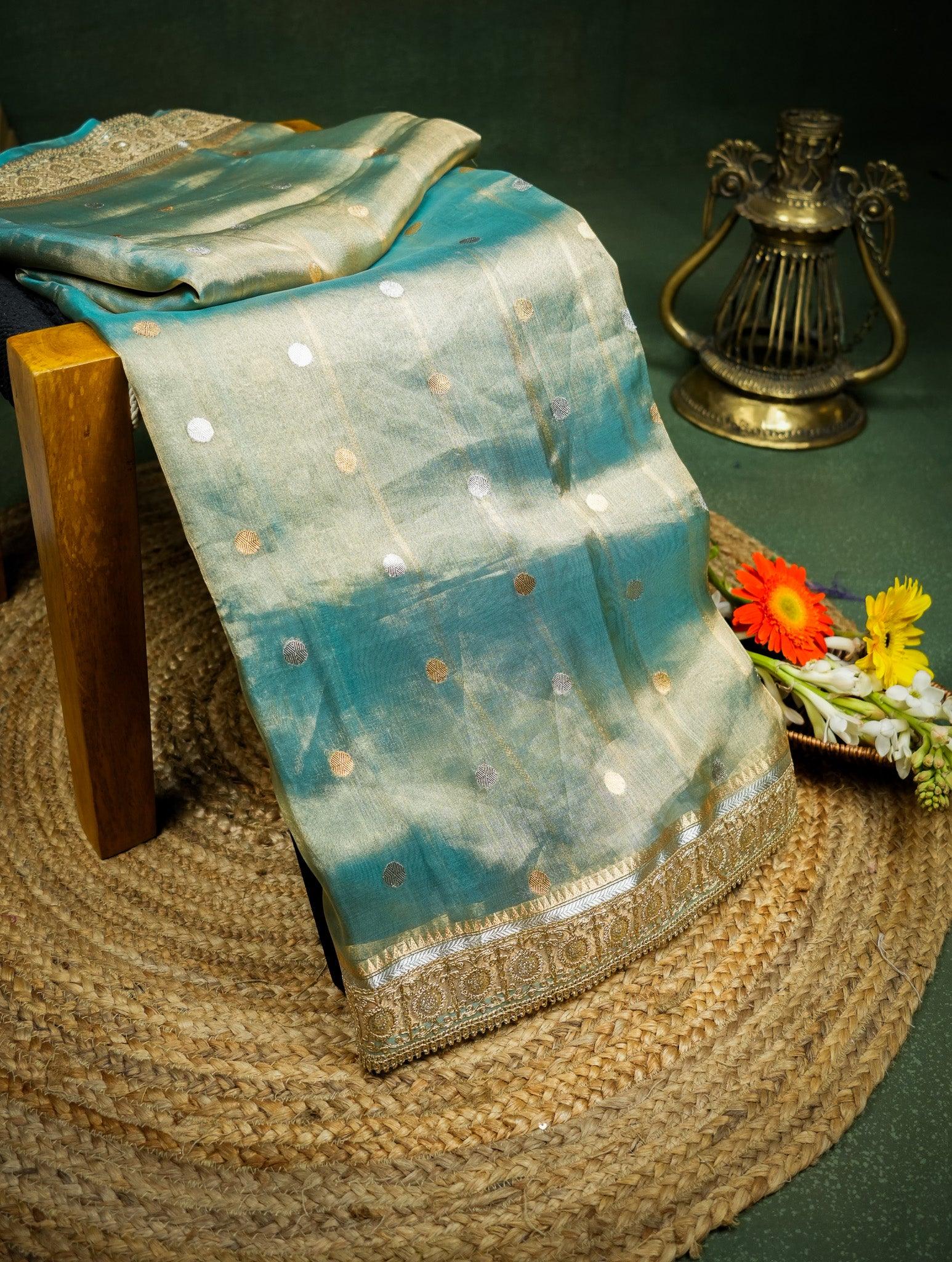 Designer Blue Tissue Silk Saree