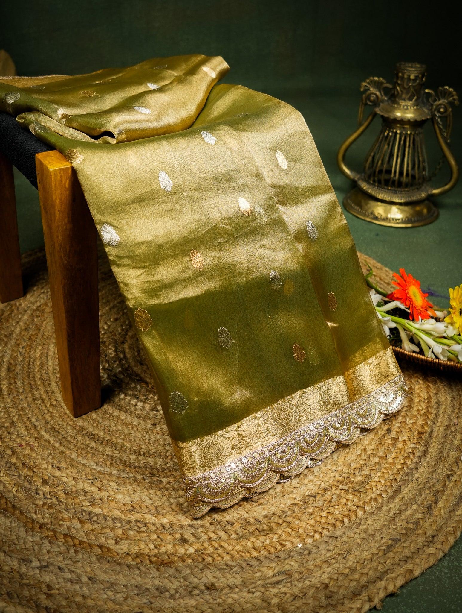 Designer Green Tissue Silk Saree