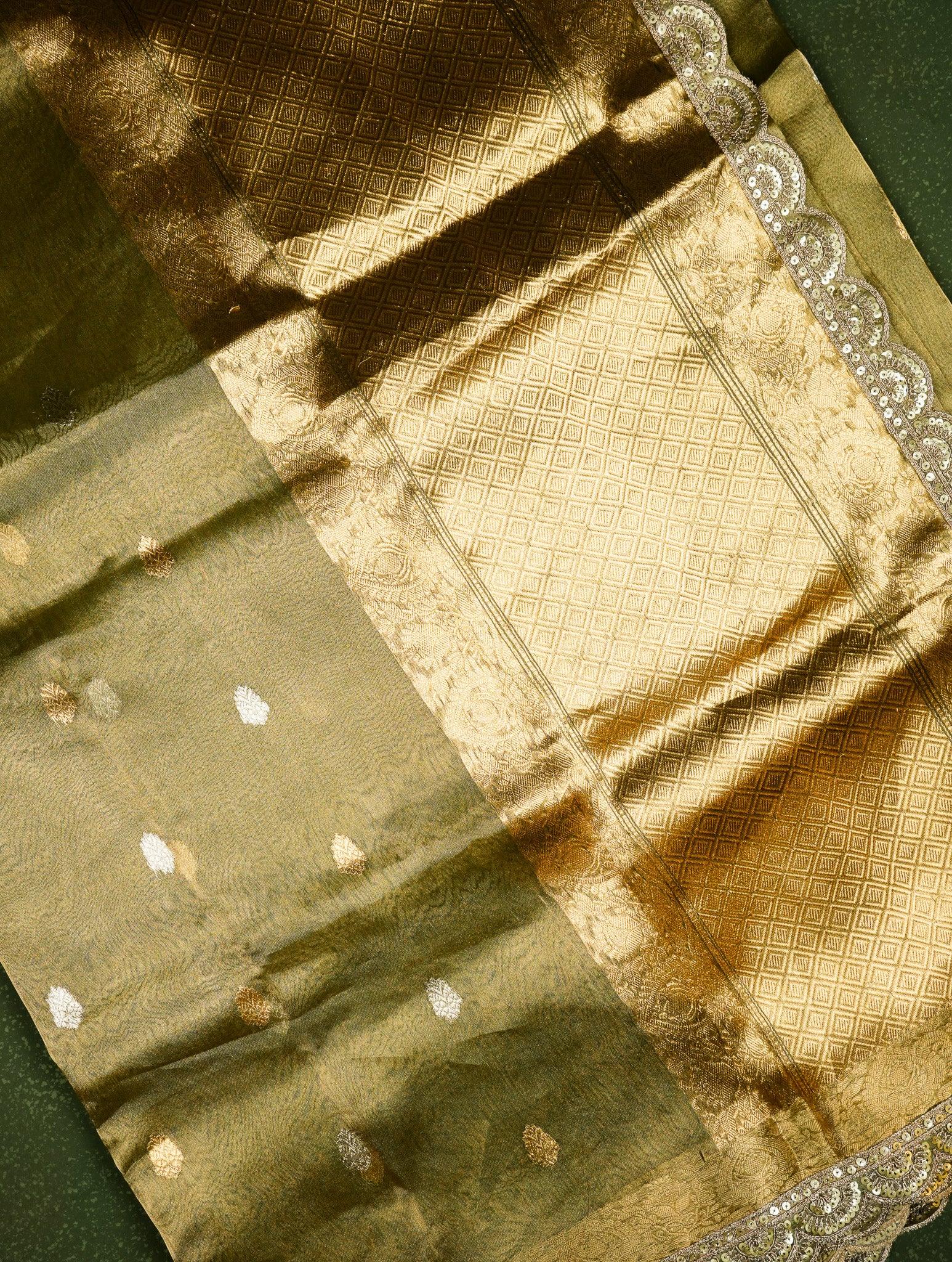 Designer Green Tissue Silk Saree