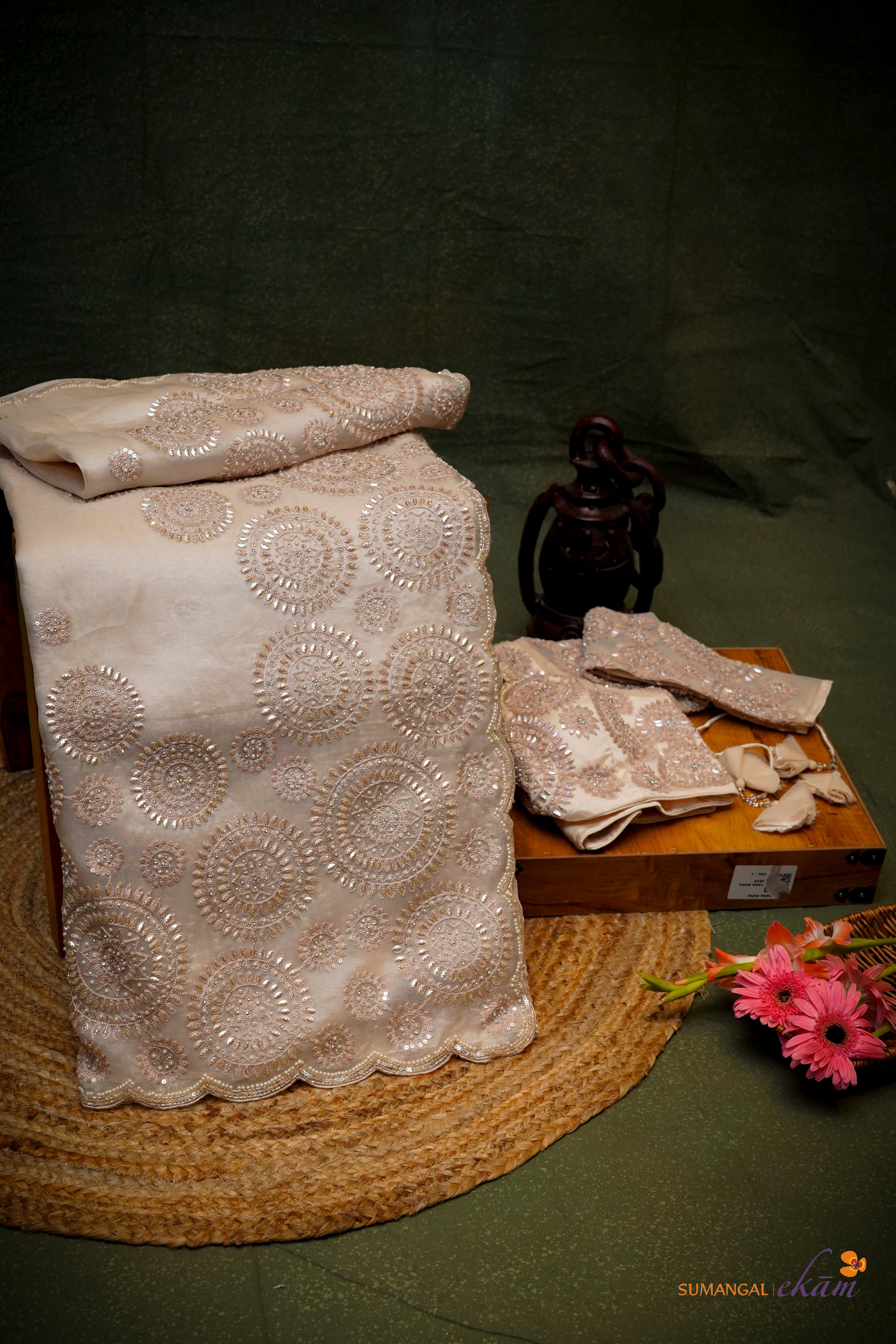 Designer Silver Organza Saree