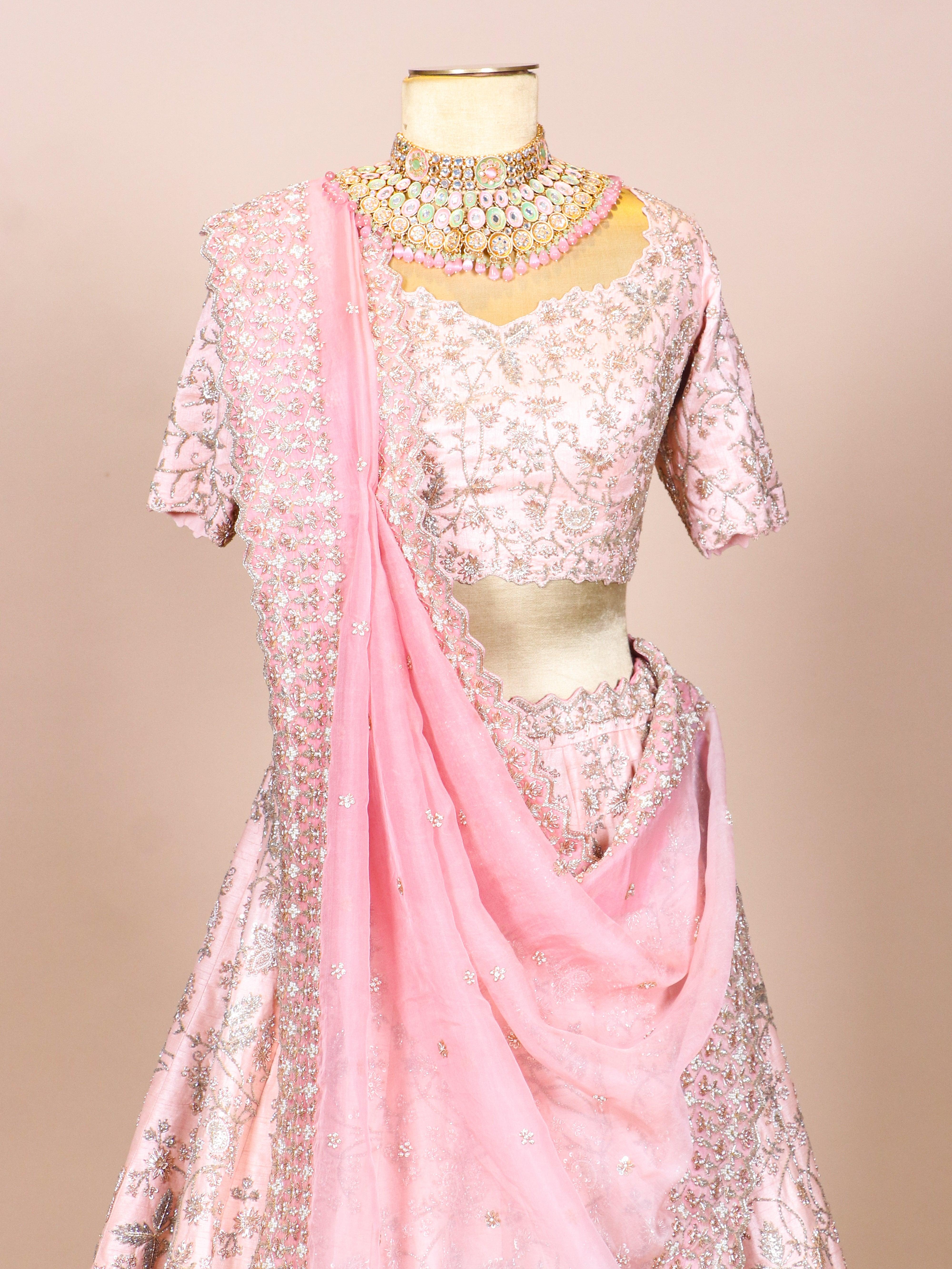 Designer Peach Raw Silk Party Wear Lehenga - Sumangal Ekam