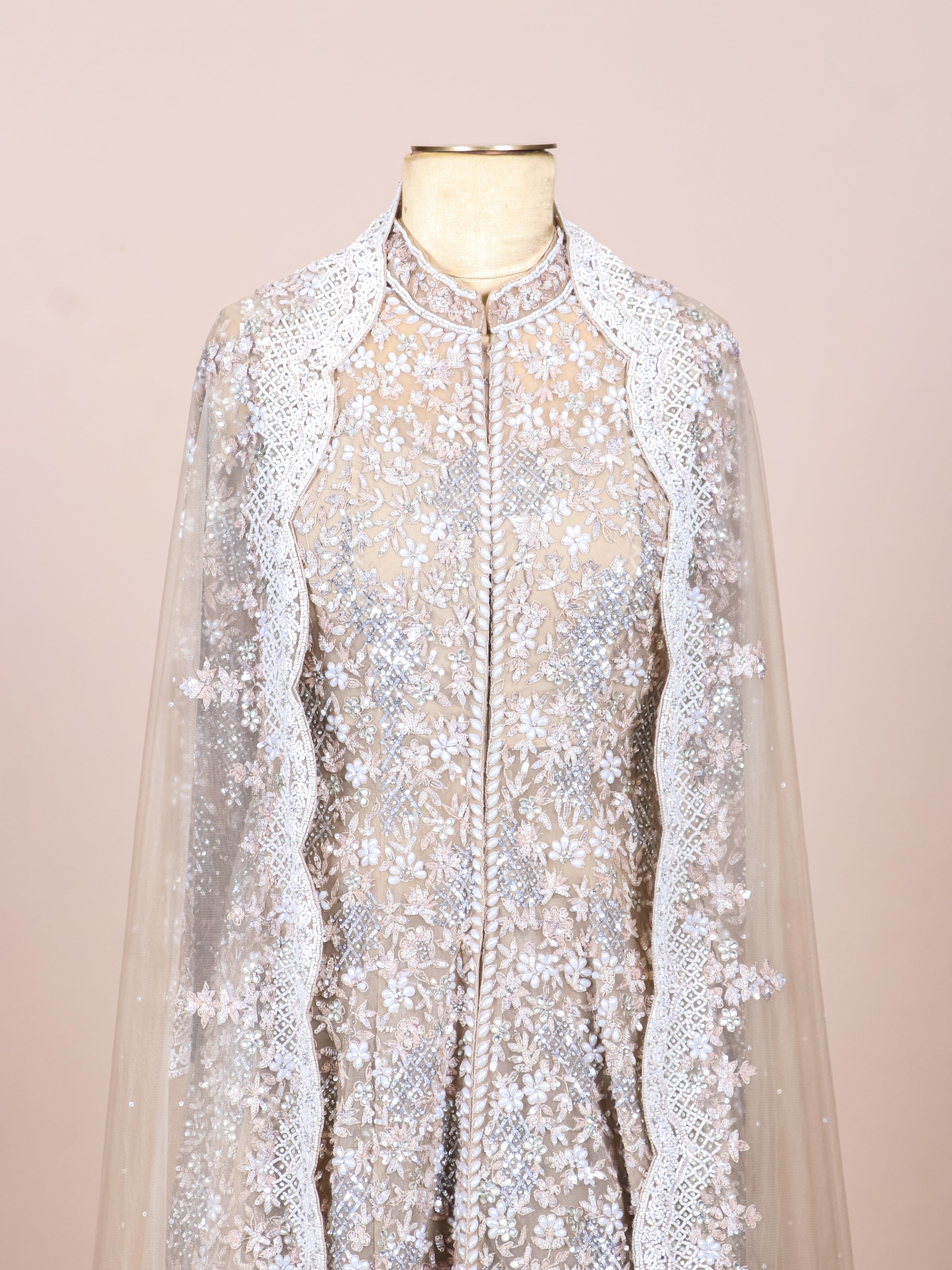 Designer Rose Gold Net Party Wear Indo Western - Sumangal Ekam