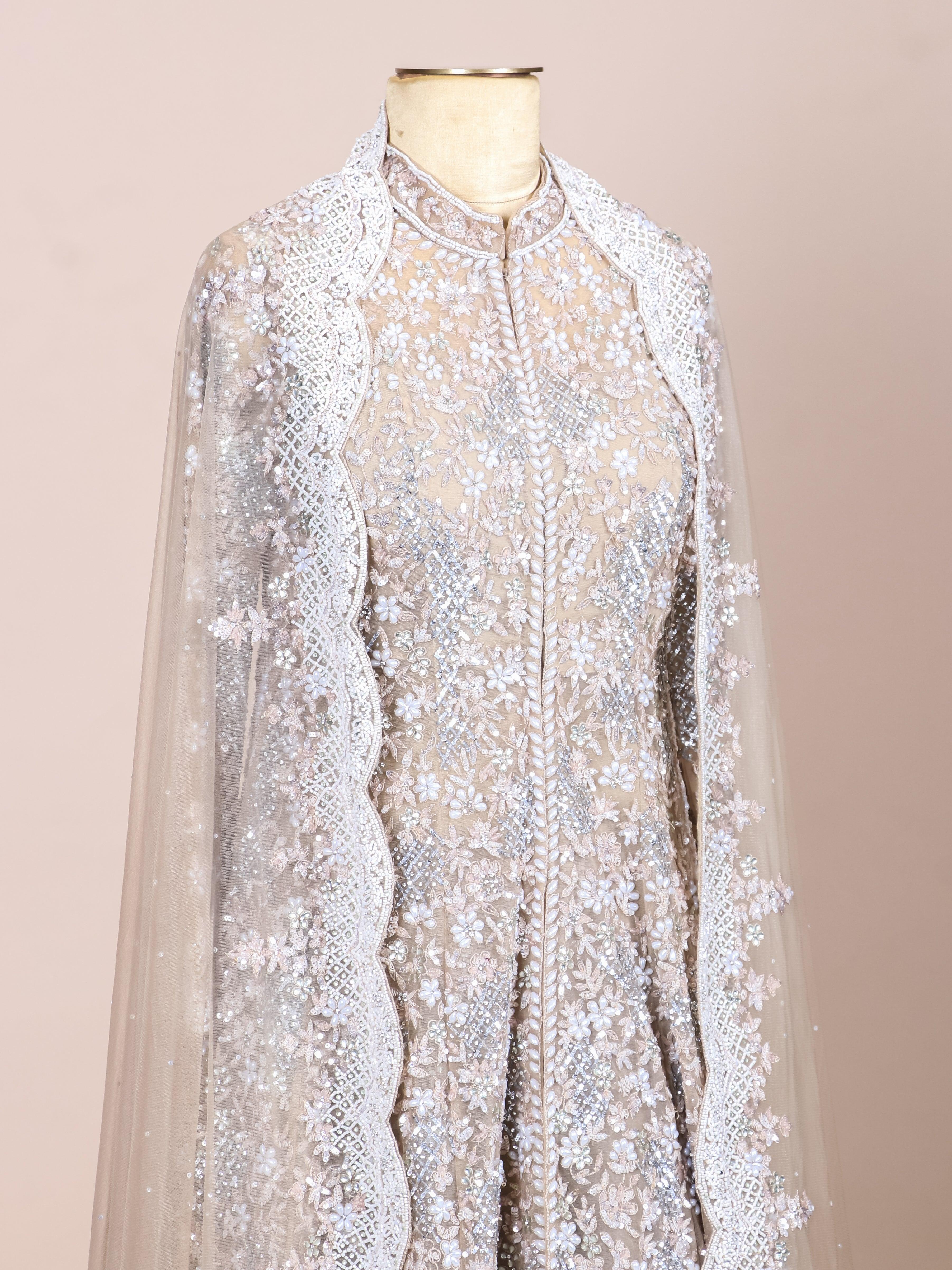 Designer Rose Gold Net Party Wear Indo Western - Sumangal Ekam