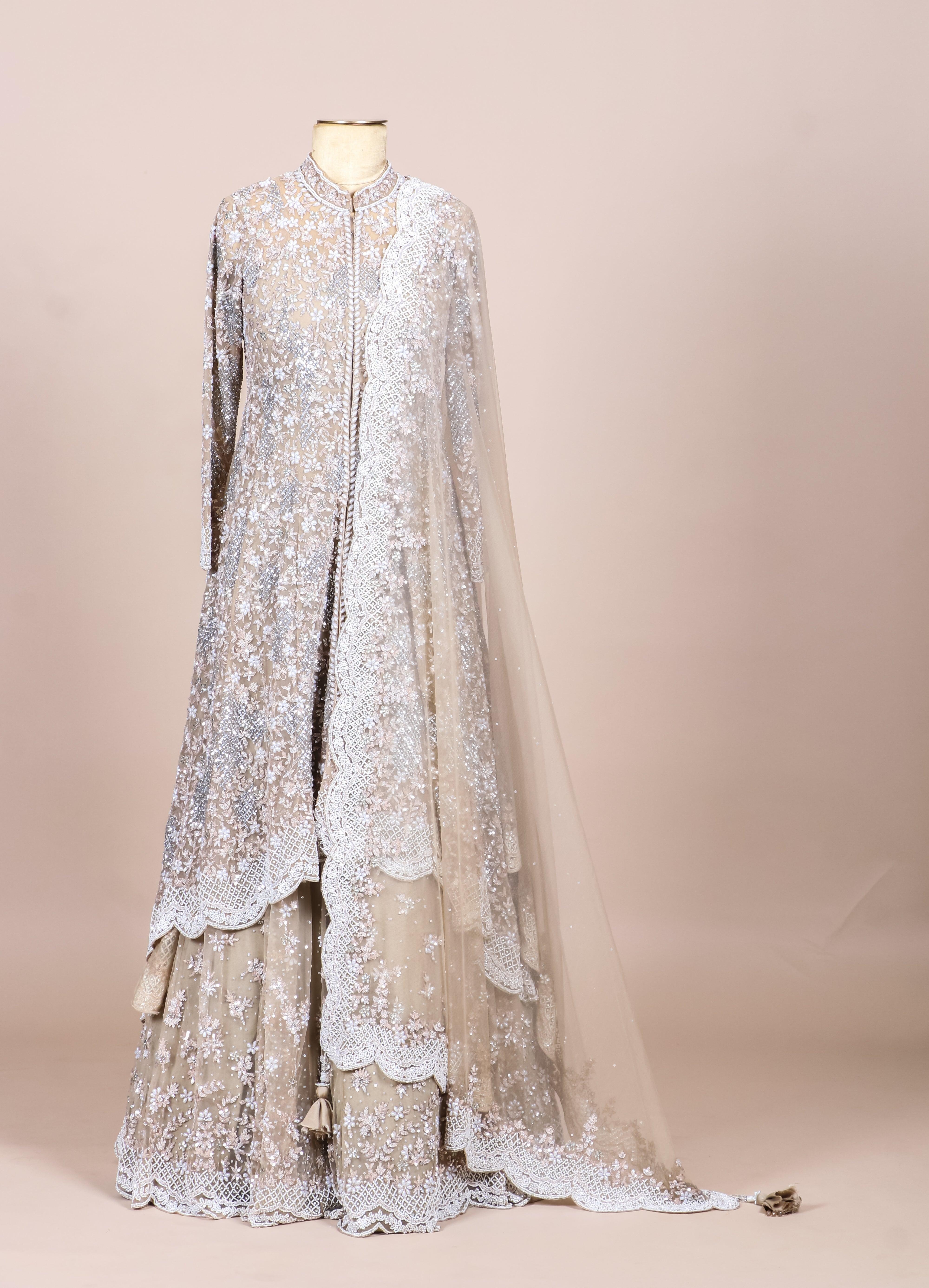 Designer Rose Gold Net Party Wear Indo Western - Sumangal Ekam