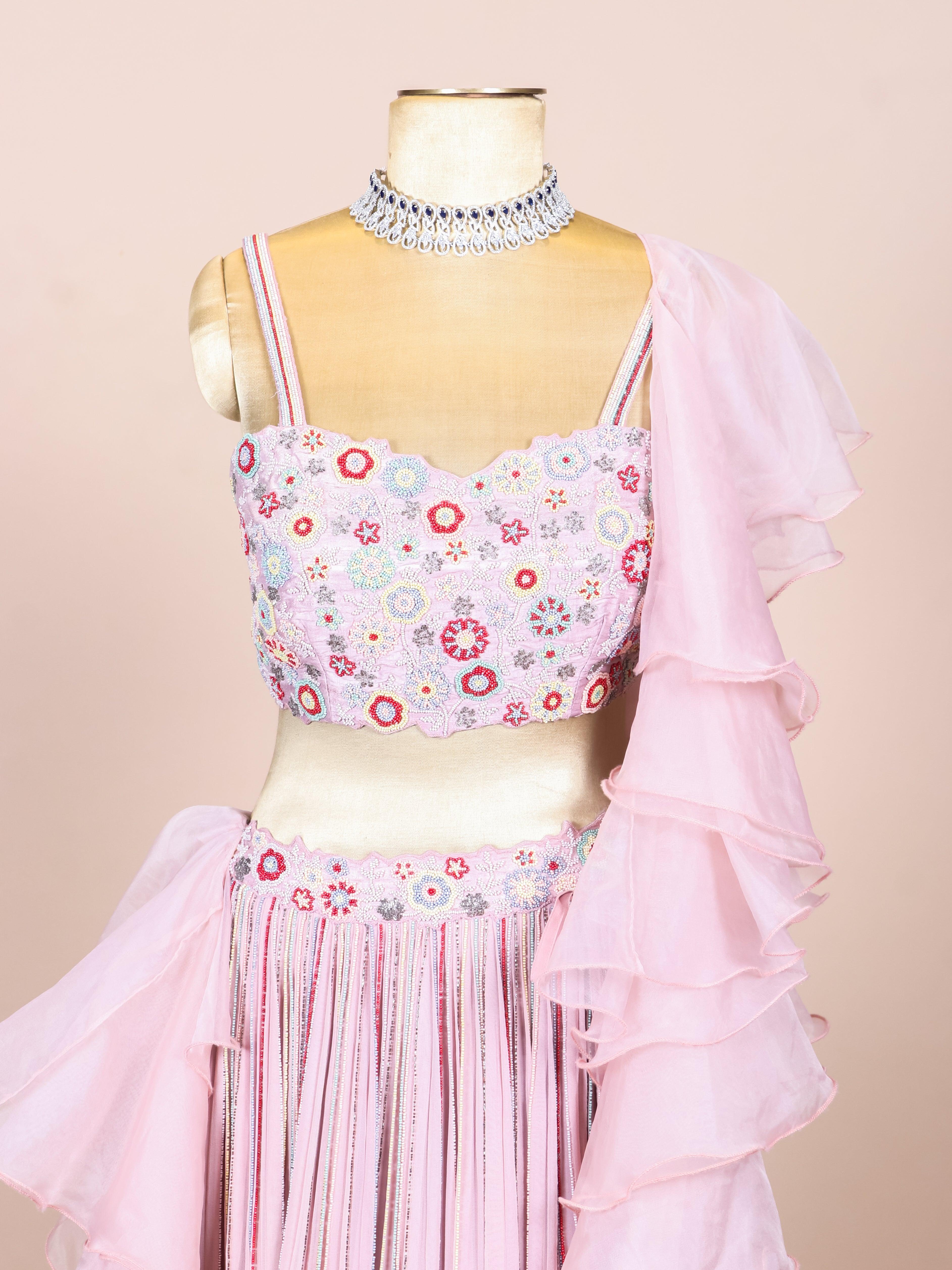 Designer Pastel Peach Georgette Party Wear Lehenga - Sumangal Ekam