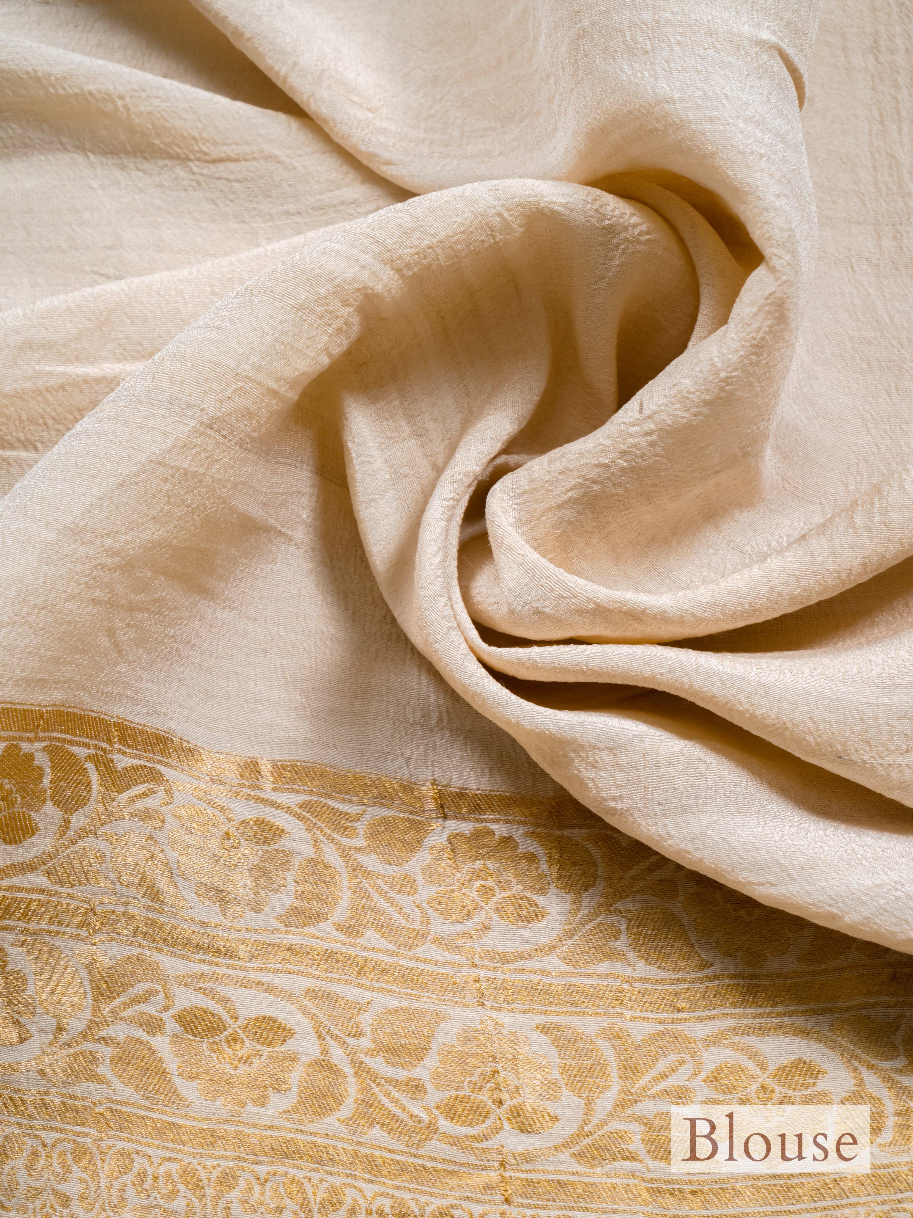Handwoven Off White Banarasi Moonga Silk Saree - Sumangal Ekam