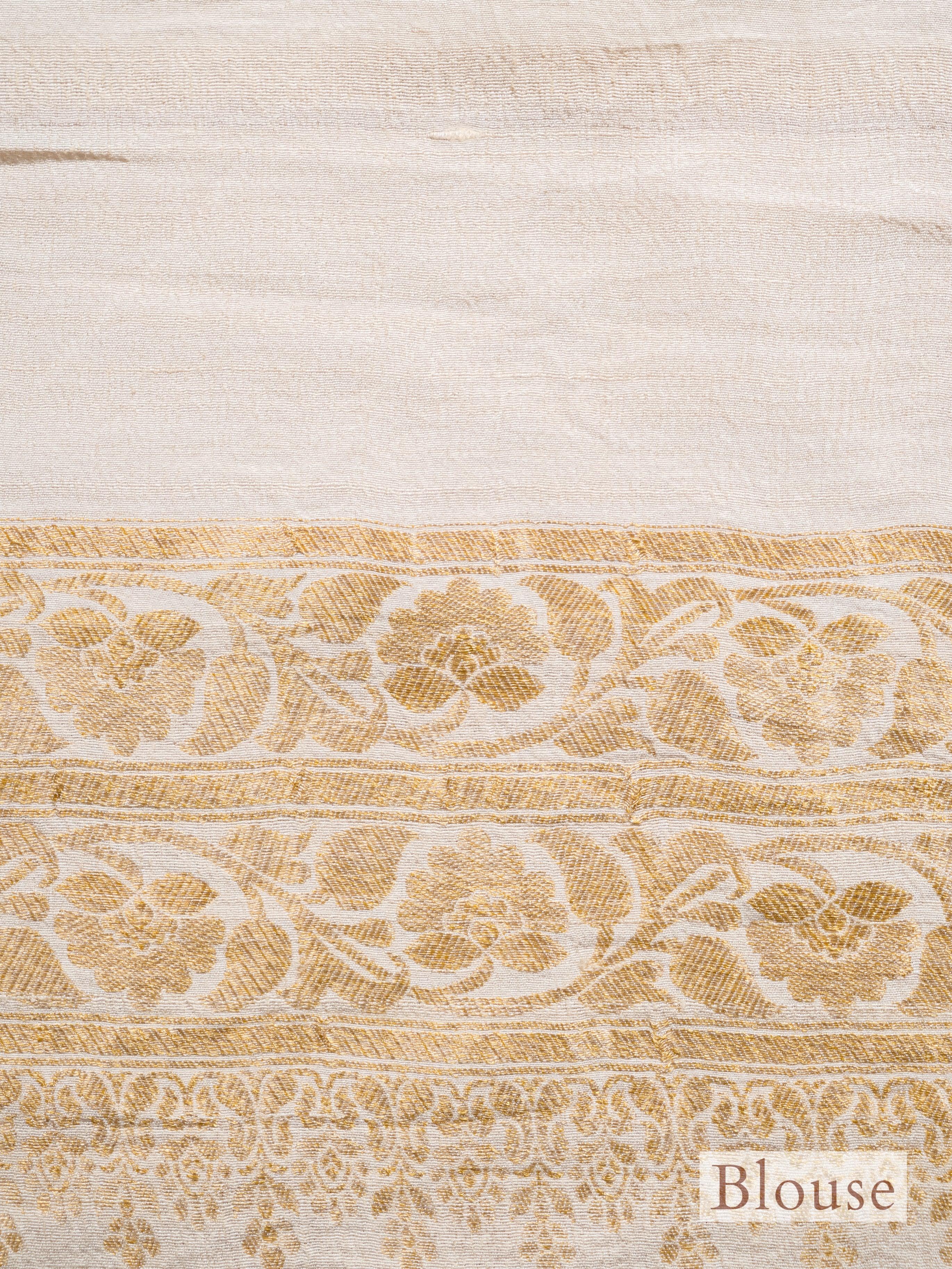 Handwoven Off White Banarasi Moonga Silk Saree - Sumangal Ekam