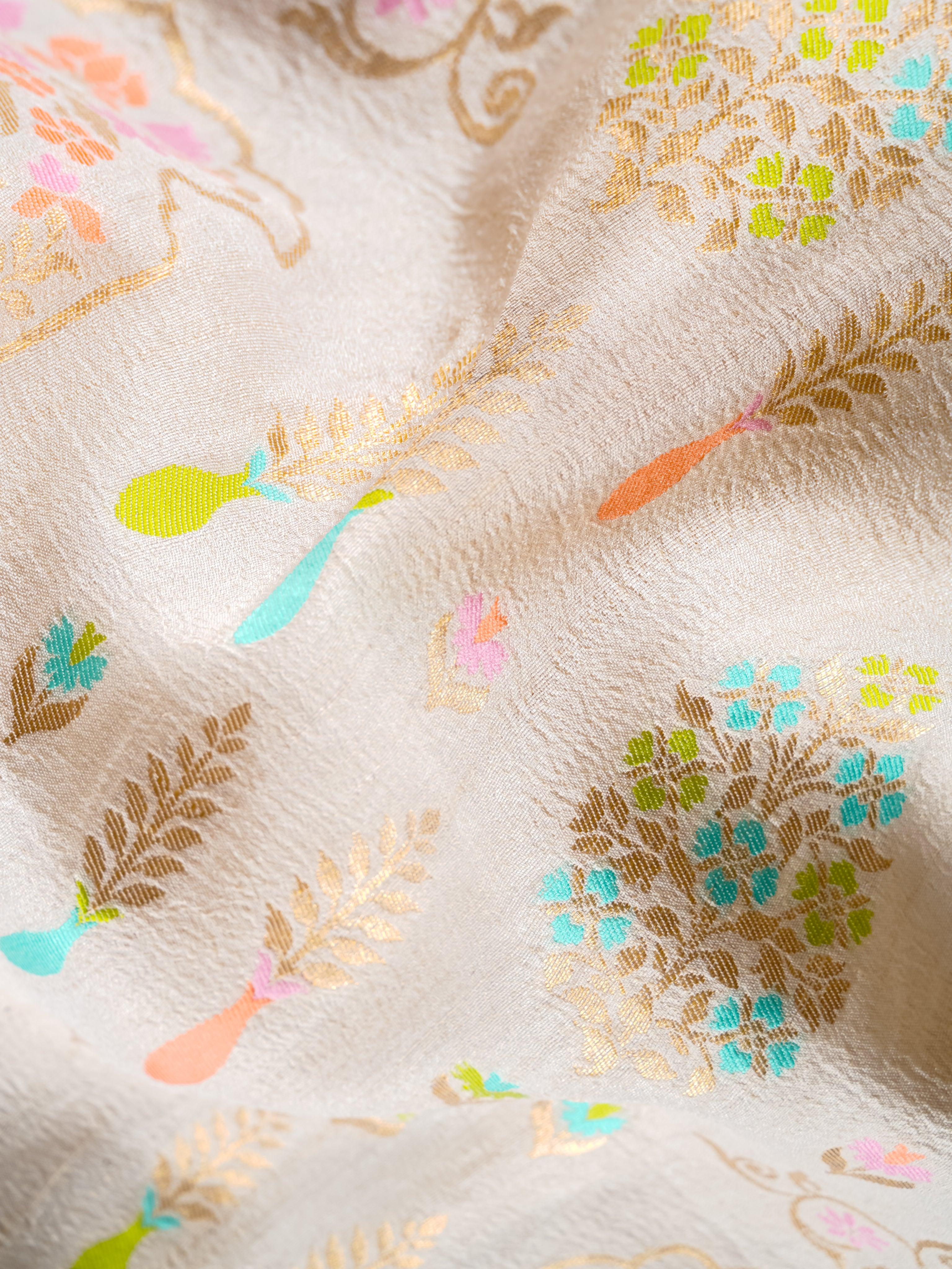 Handwoven Off White Banarasi Moonga Silk Saree - Sumangal Ekam