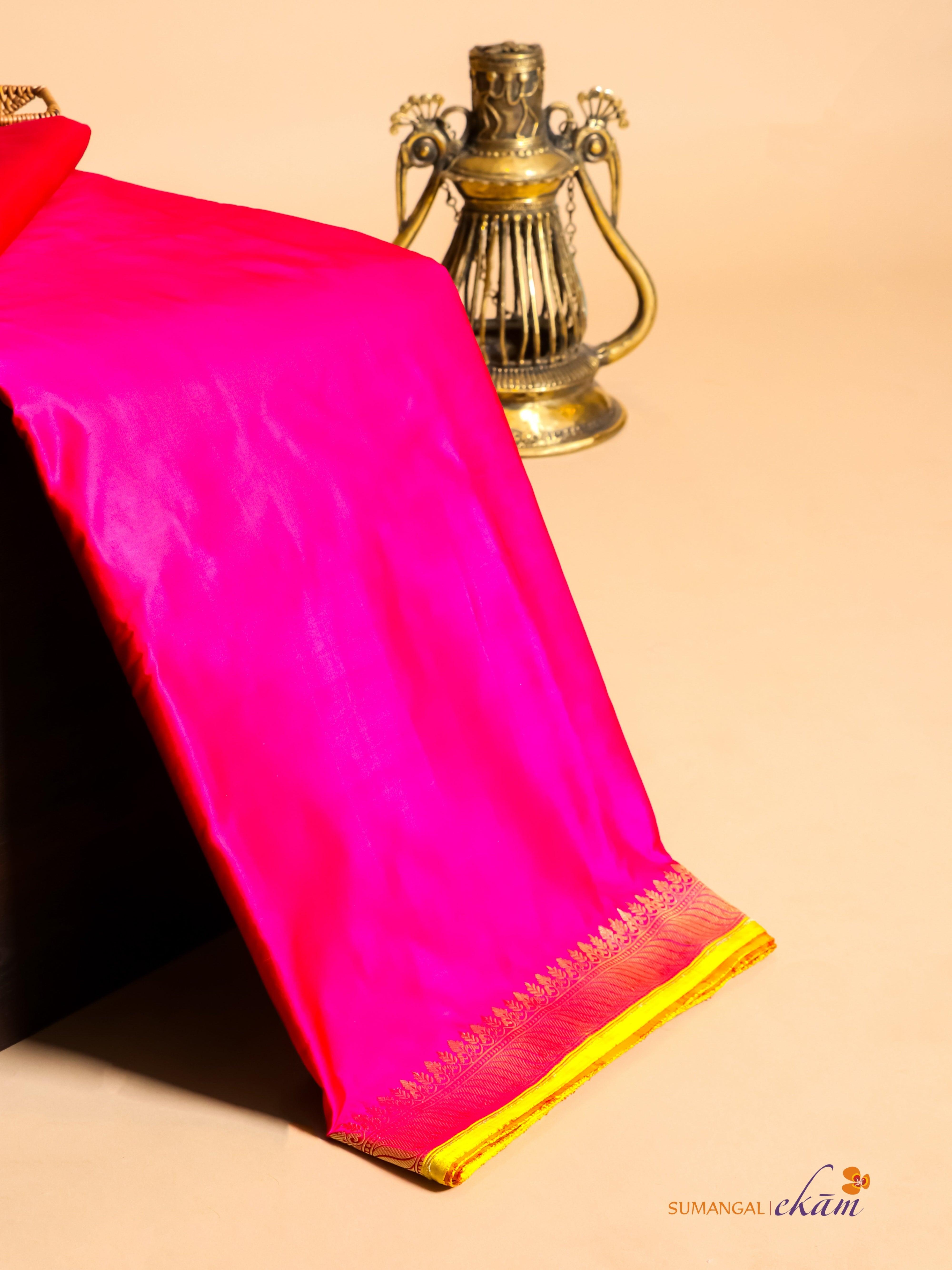 Handwoven Pink Banarasi Mashru Silk Saree - Sumangal Ekam