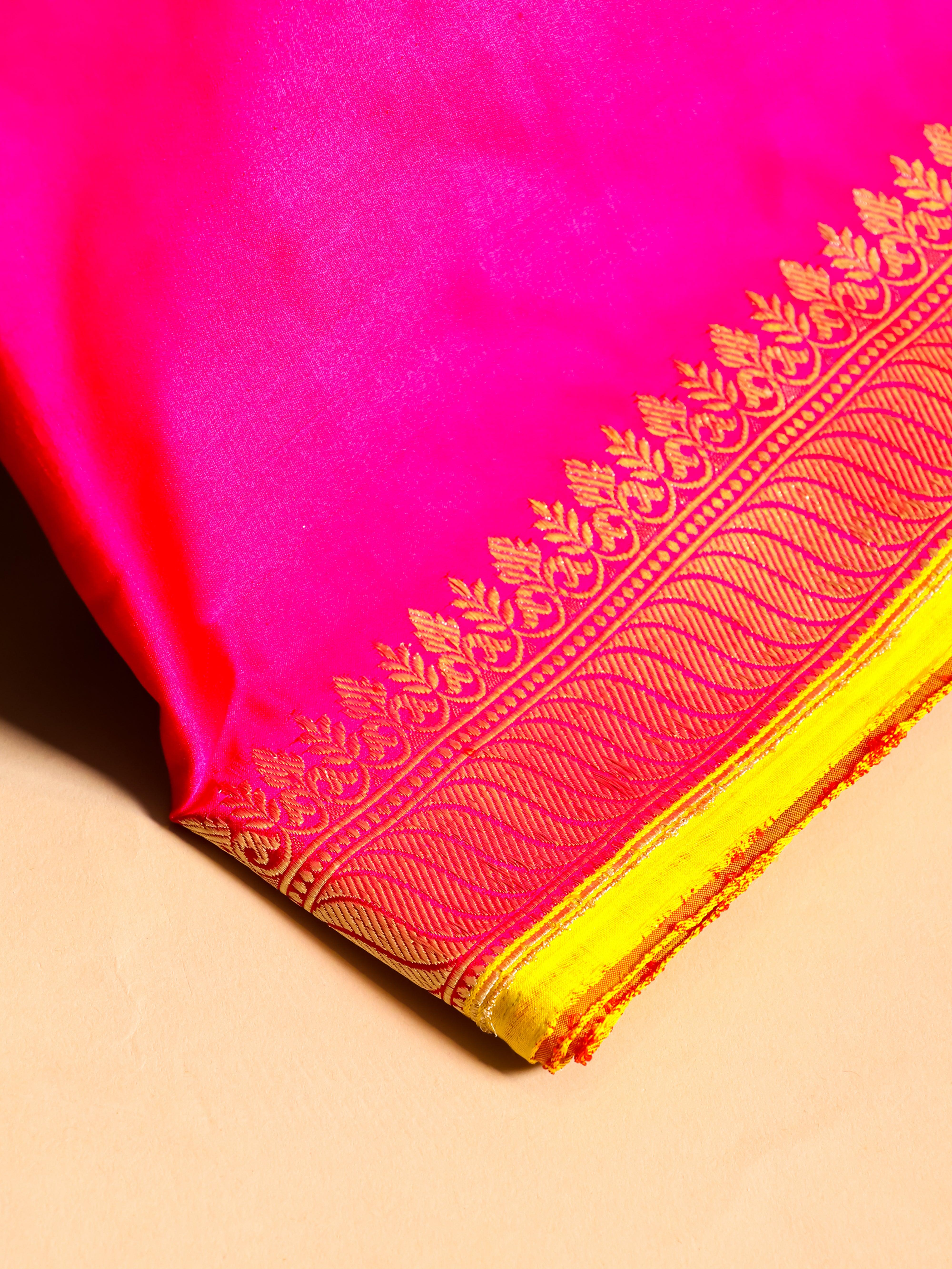Handwoven Pink Banarasi Mashru Silk Saree - Sumangal Ekam