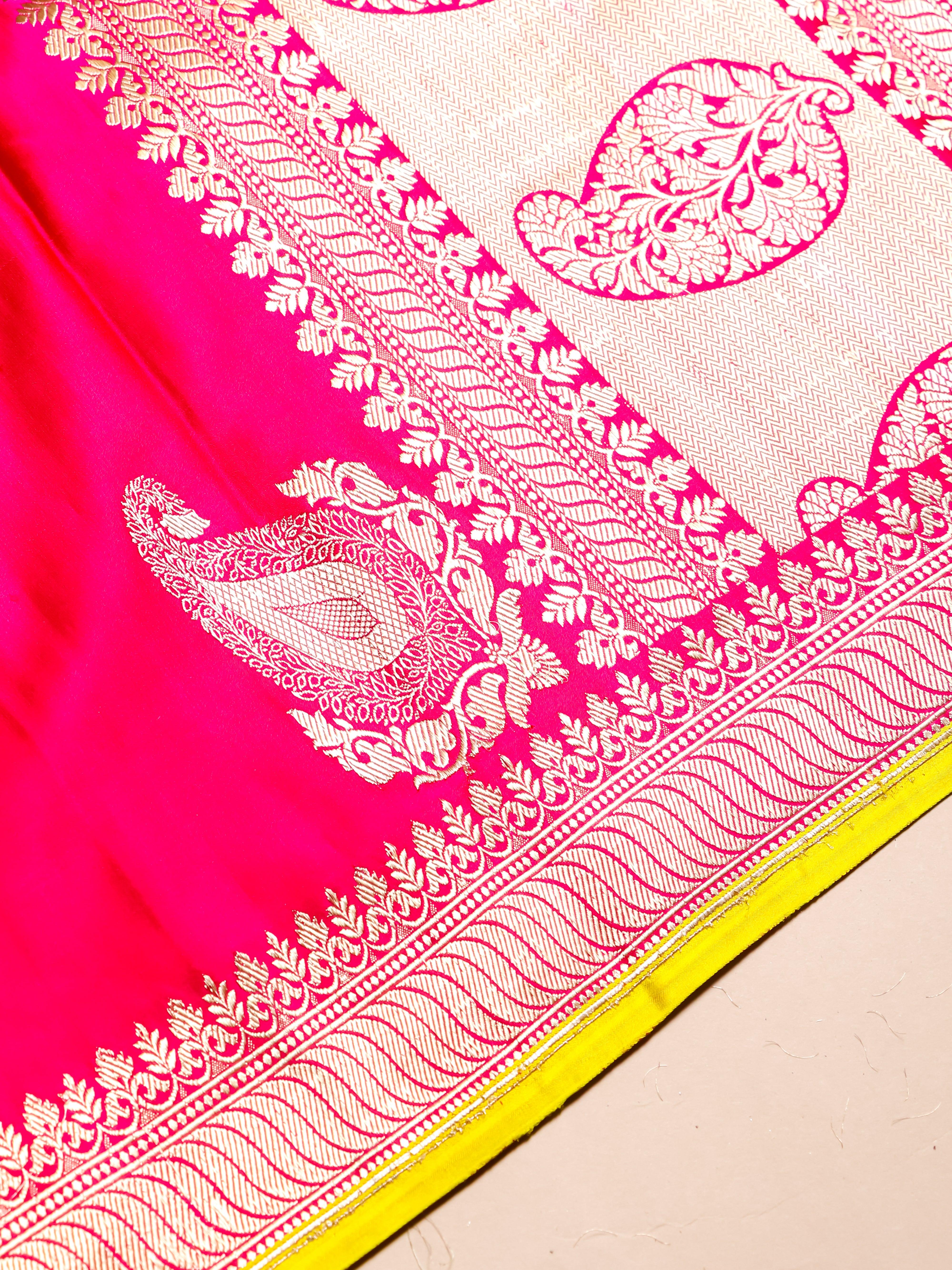 Handwoven Pink Banarasi Mashru Silk Saree - Sumangal Ekam