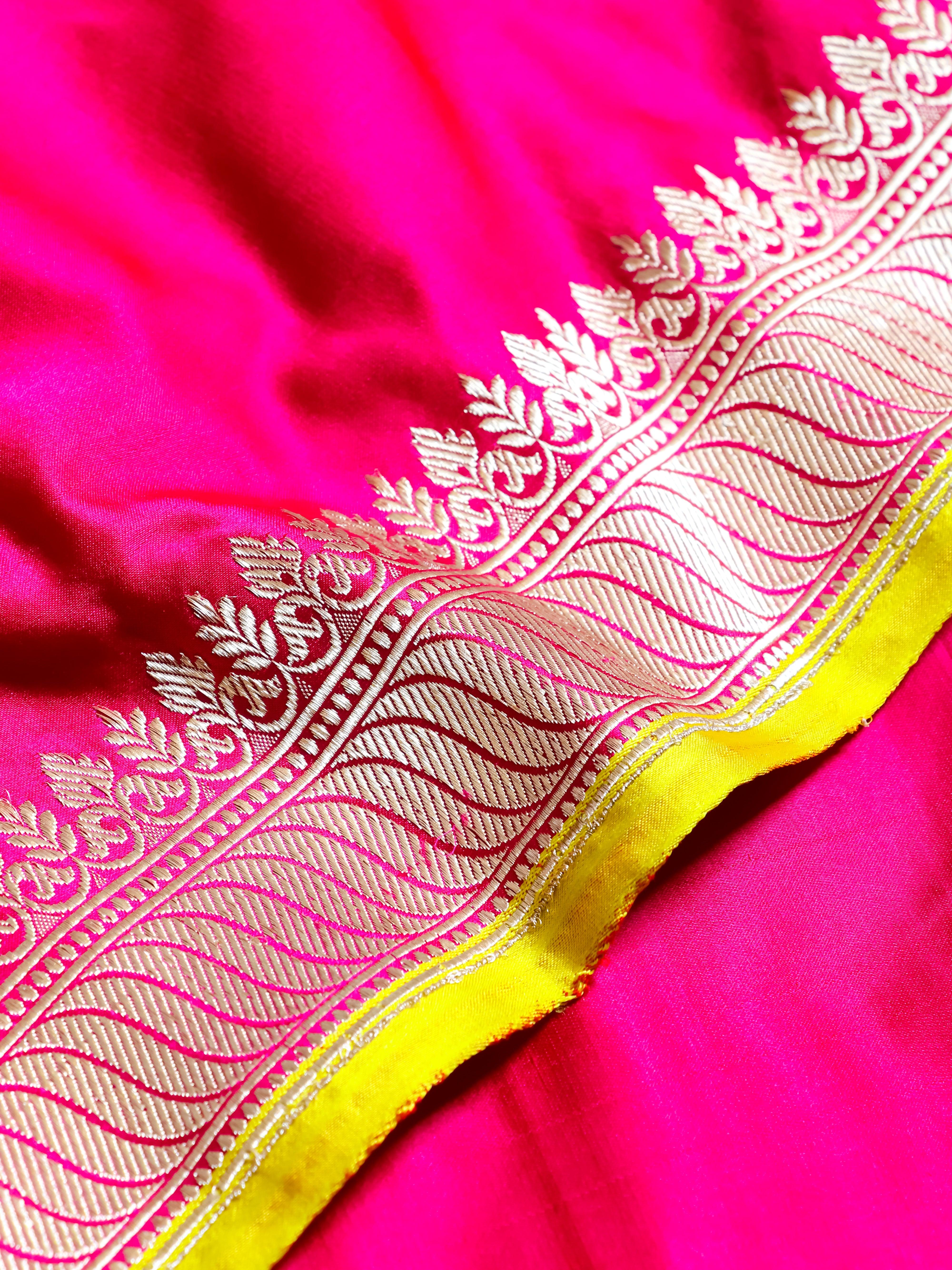 Handwoven Pink Banarasi Mashru Silk Saree - Sumangal Ekam