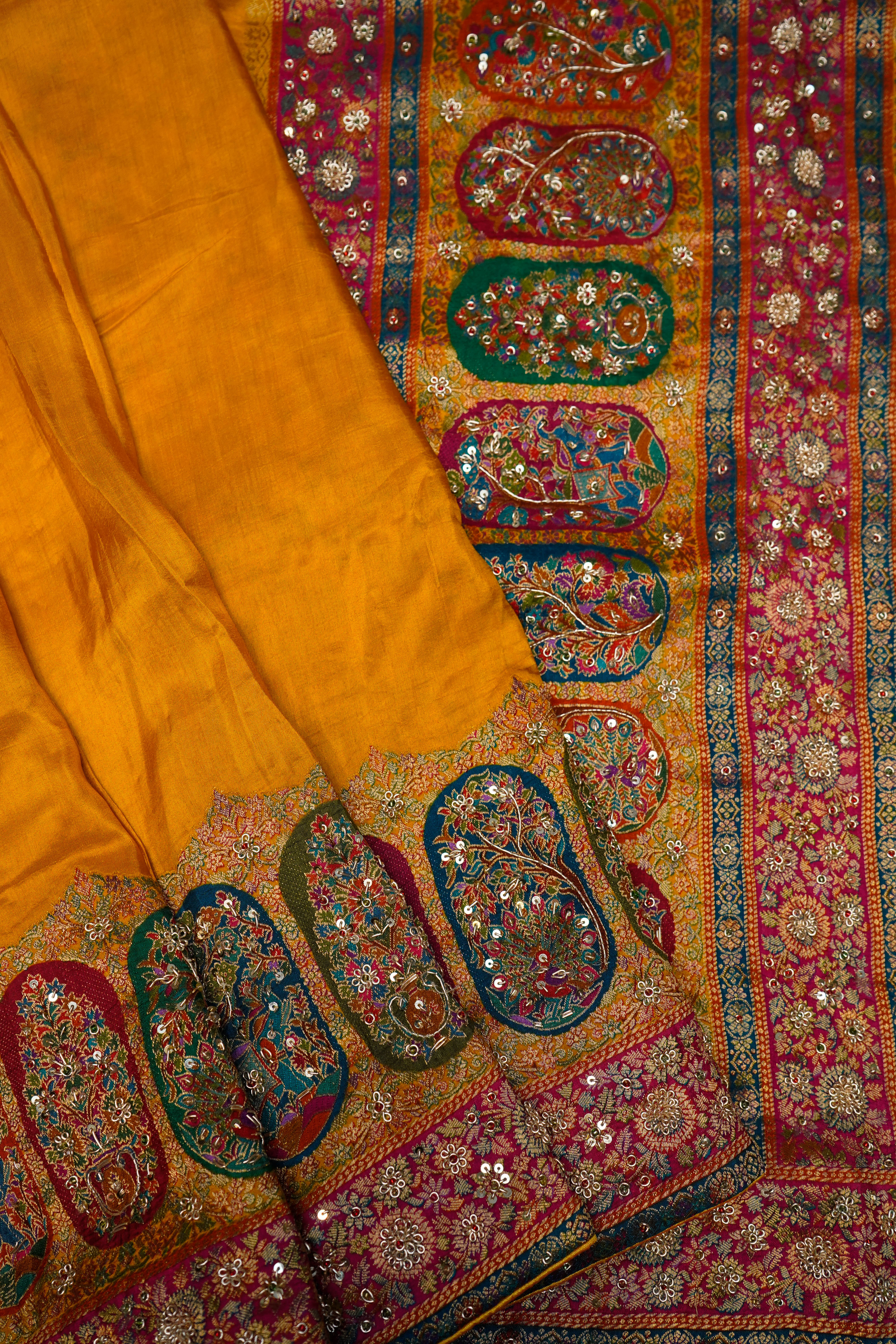 Designer Yellow Moonga Silk Saree