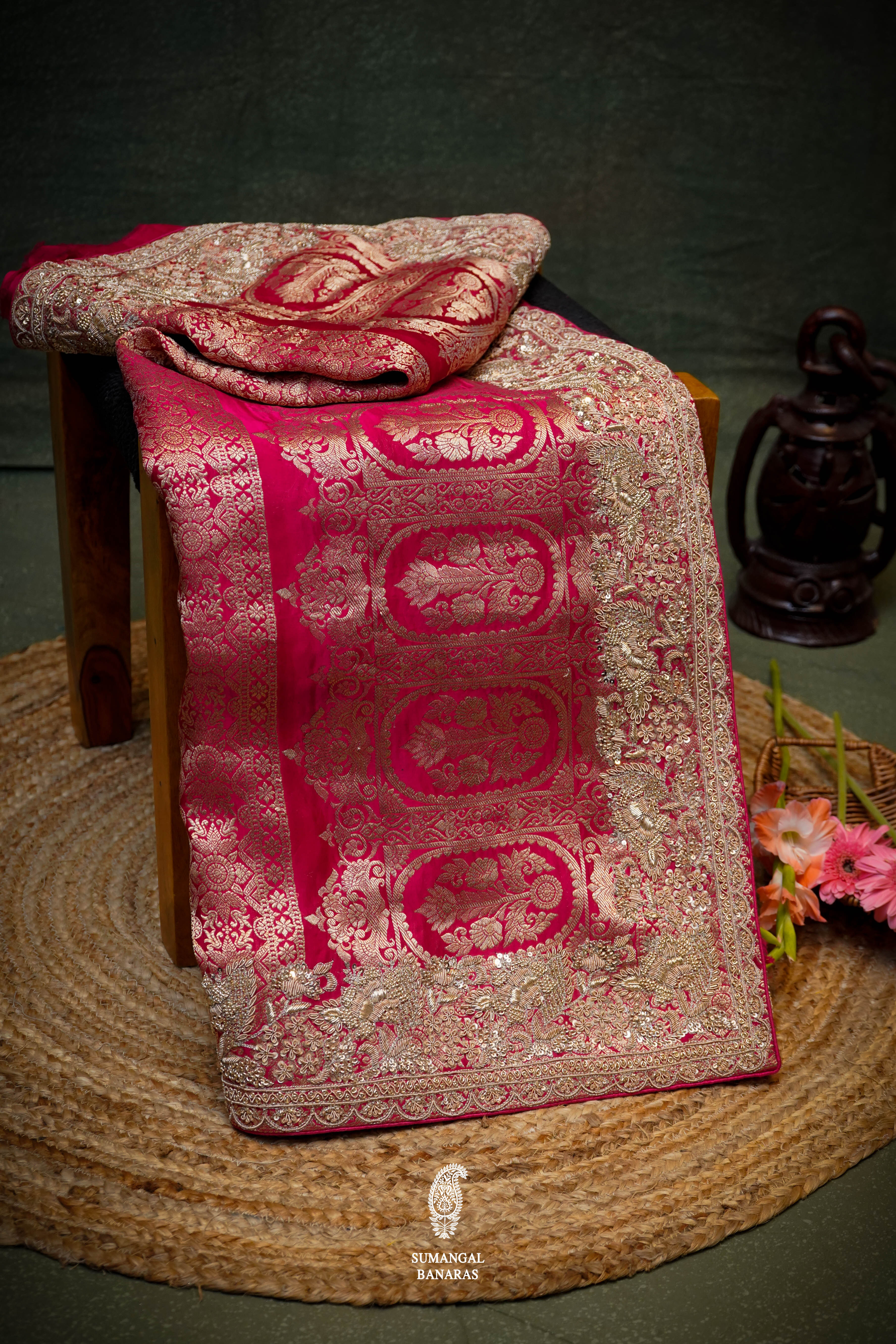 Designer PInk Moonga Silk Saree