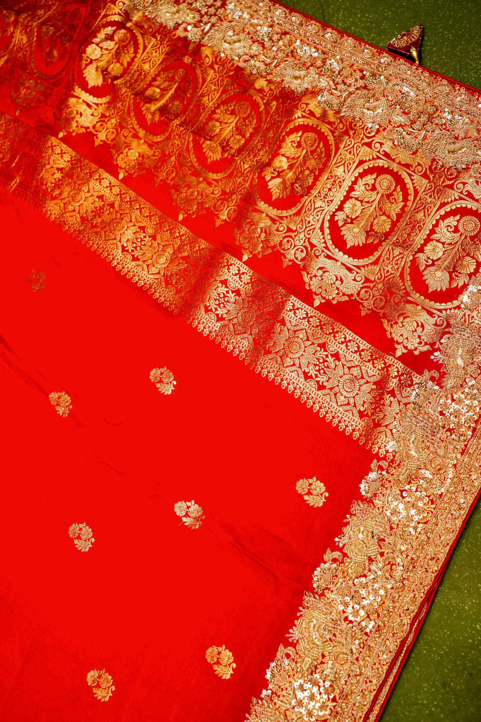 Designer Red Monga Silk Saree