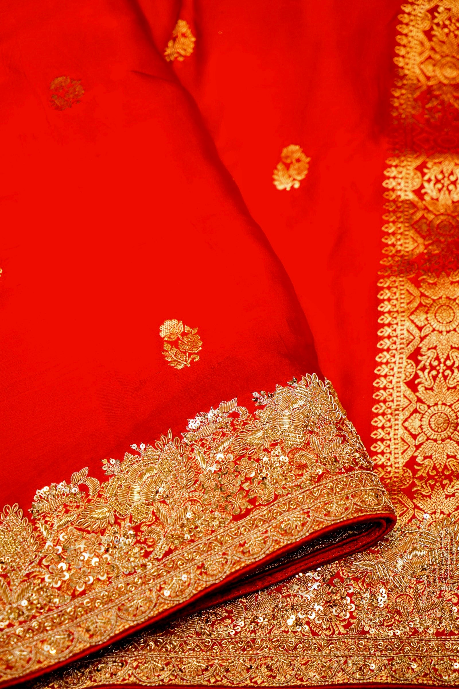 Designer Red Monga Silk Saree