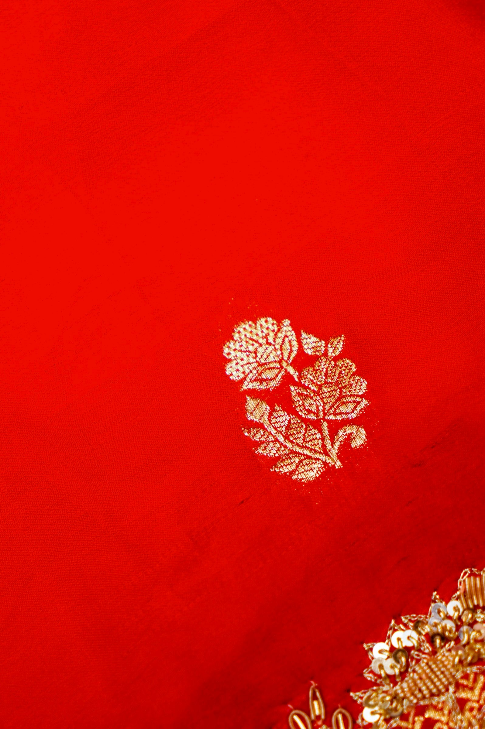 Designer Red Monga Silk Saree