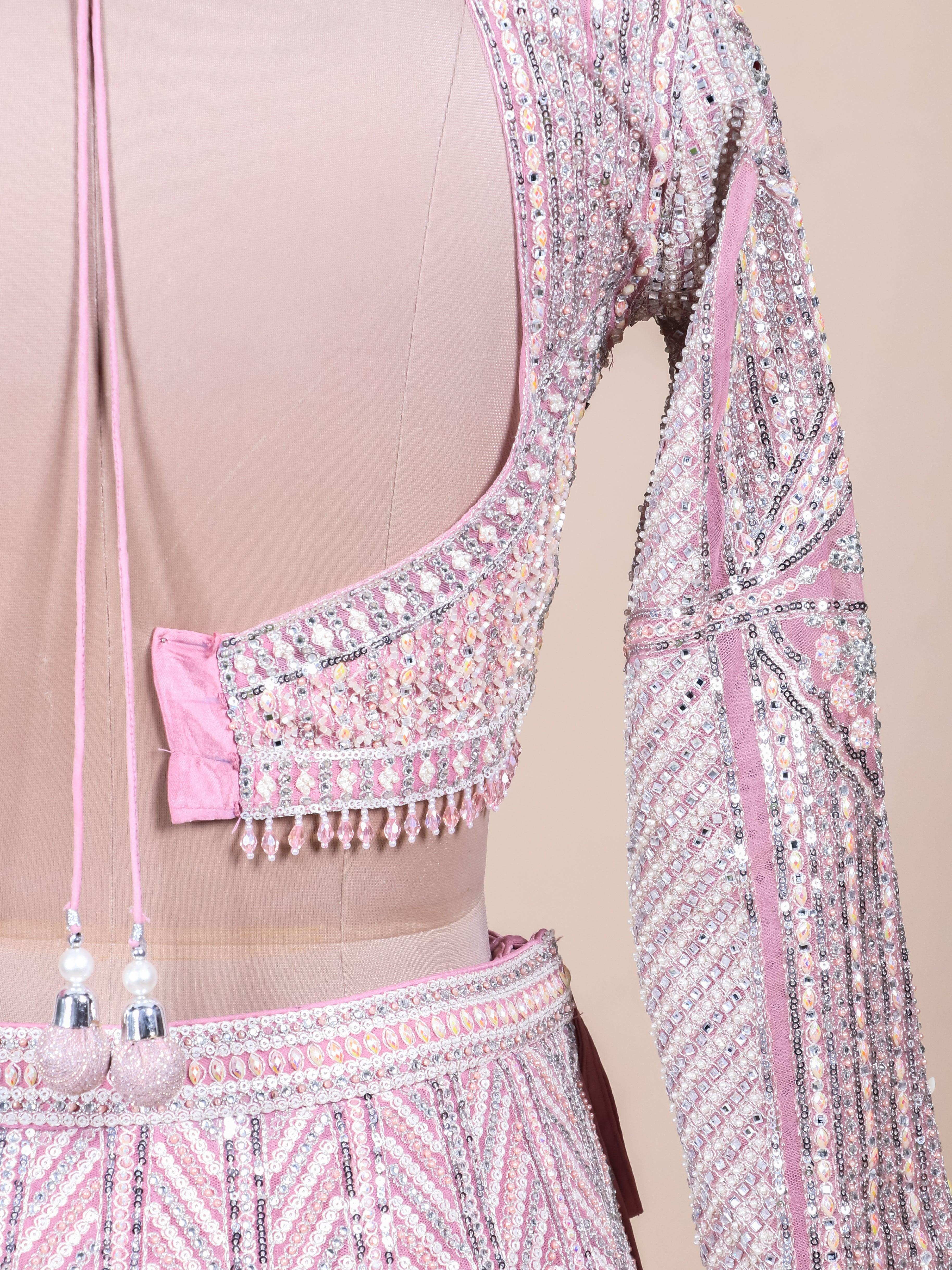 Designer Baby Pink Net Party Wear Lehenga - Sumangal Ekam