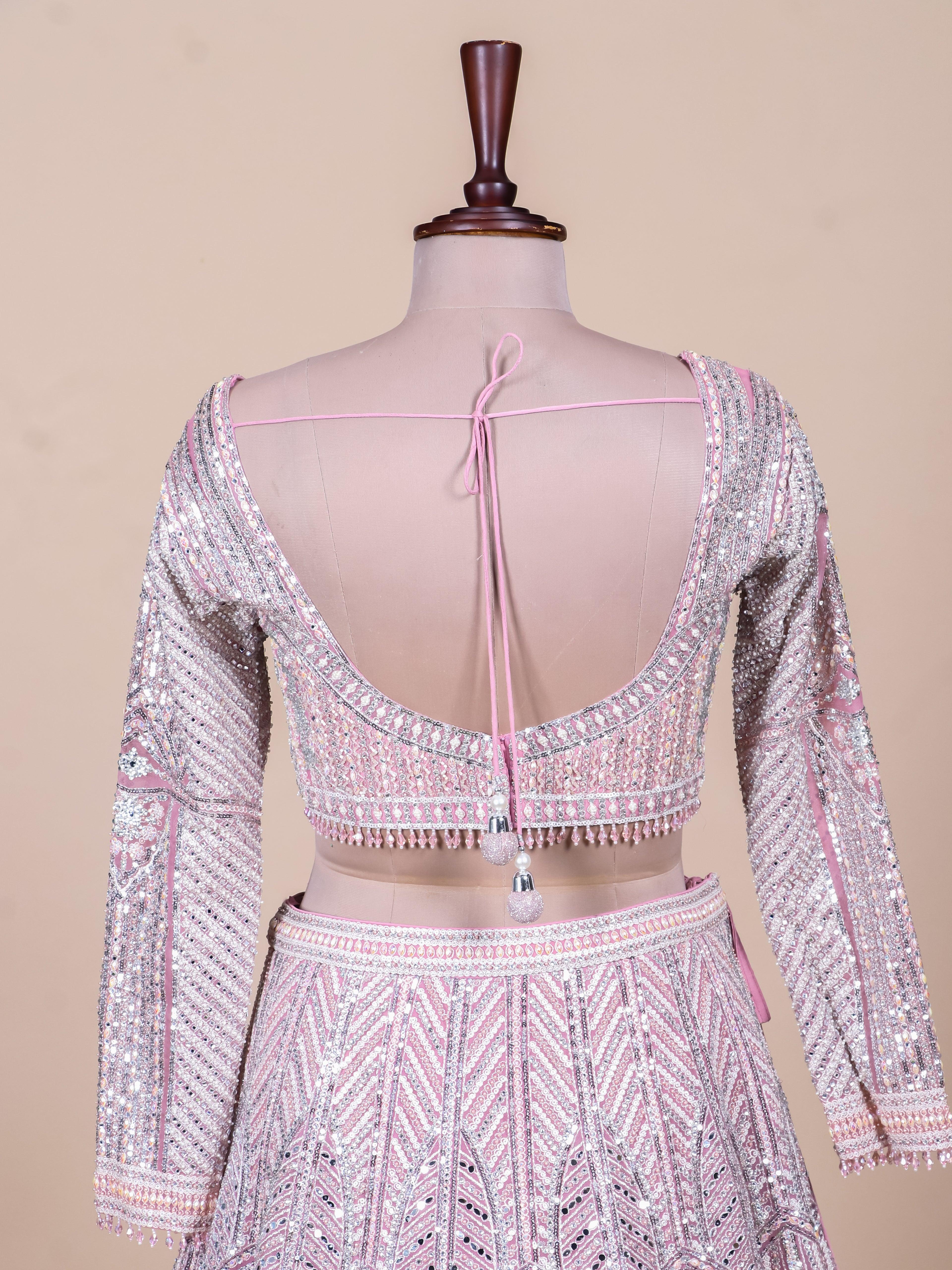 Designer Baby Pink Net Party Wear Lehenga - Sumangal Ekam