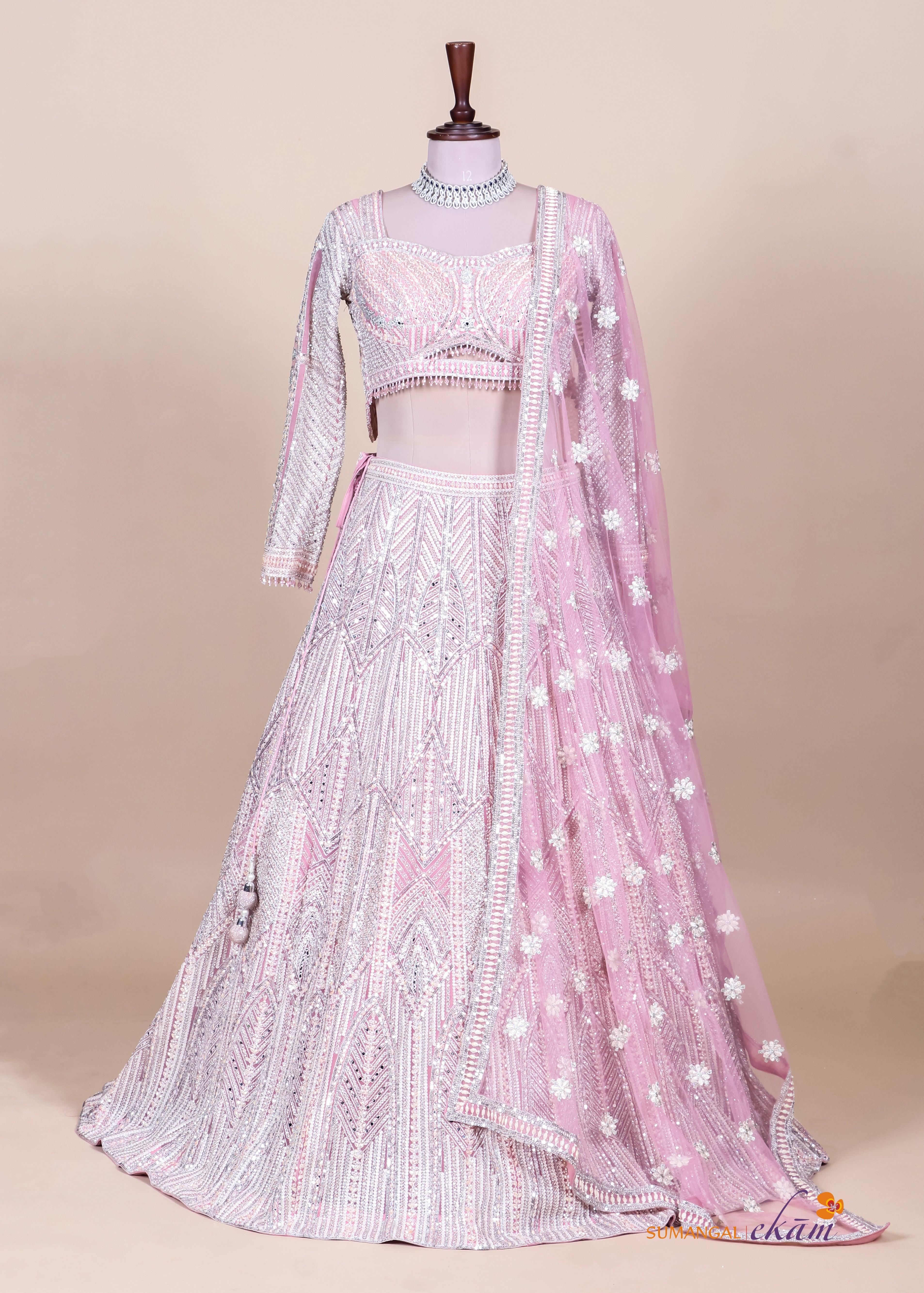 Designer Baby Pink Net Party Wear Lehenga - Sumangal Ekam