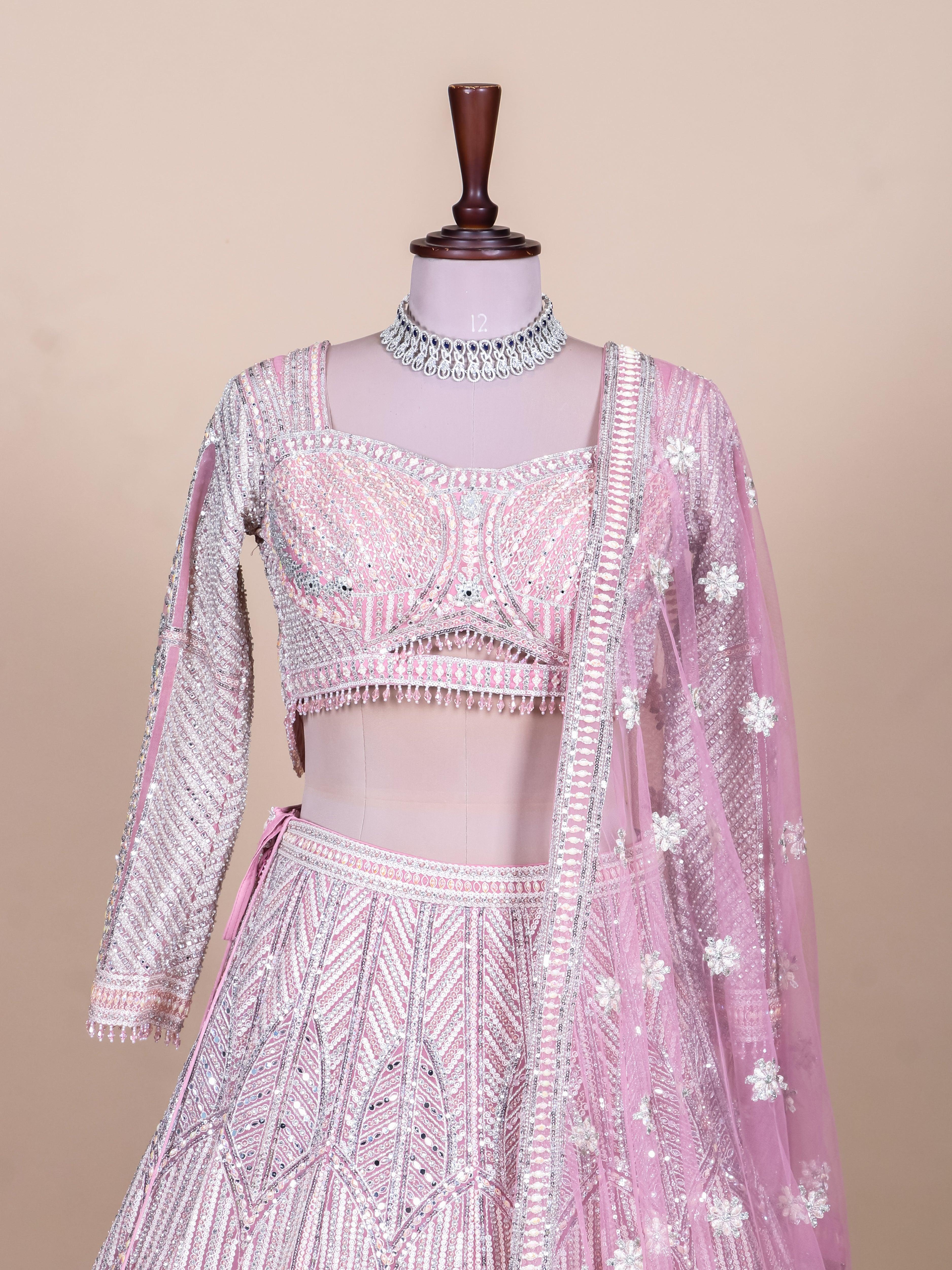 Designer Baby Pink Net Party Wear Lehenga - Sumangal Ekam