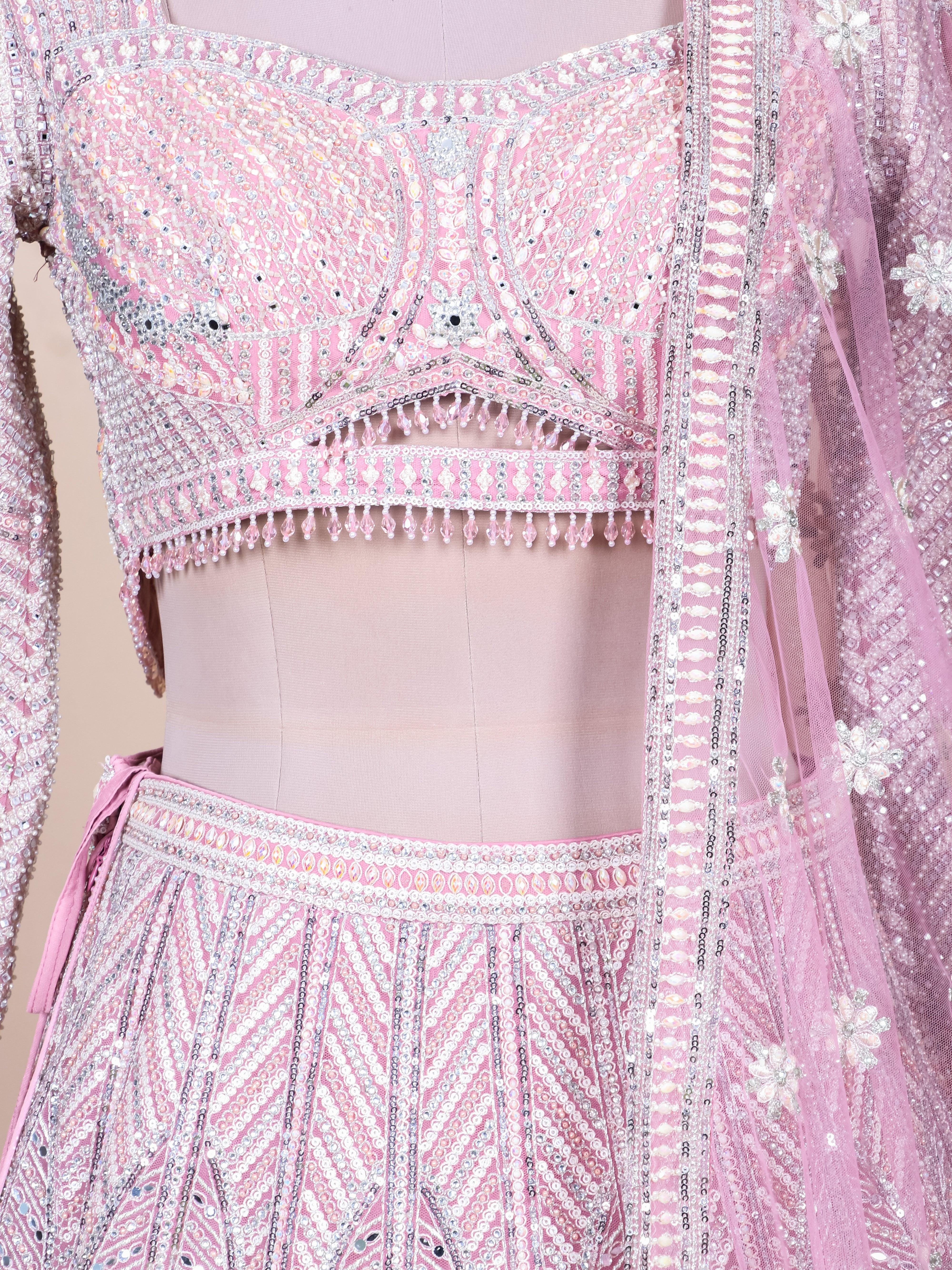 Designer Baby Pink Net Party Wear Lehenga - Sumangal Ekam