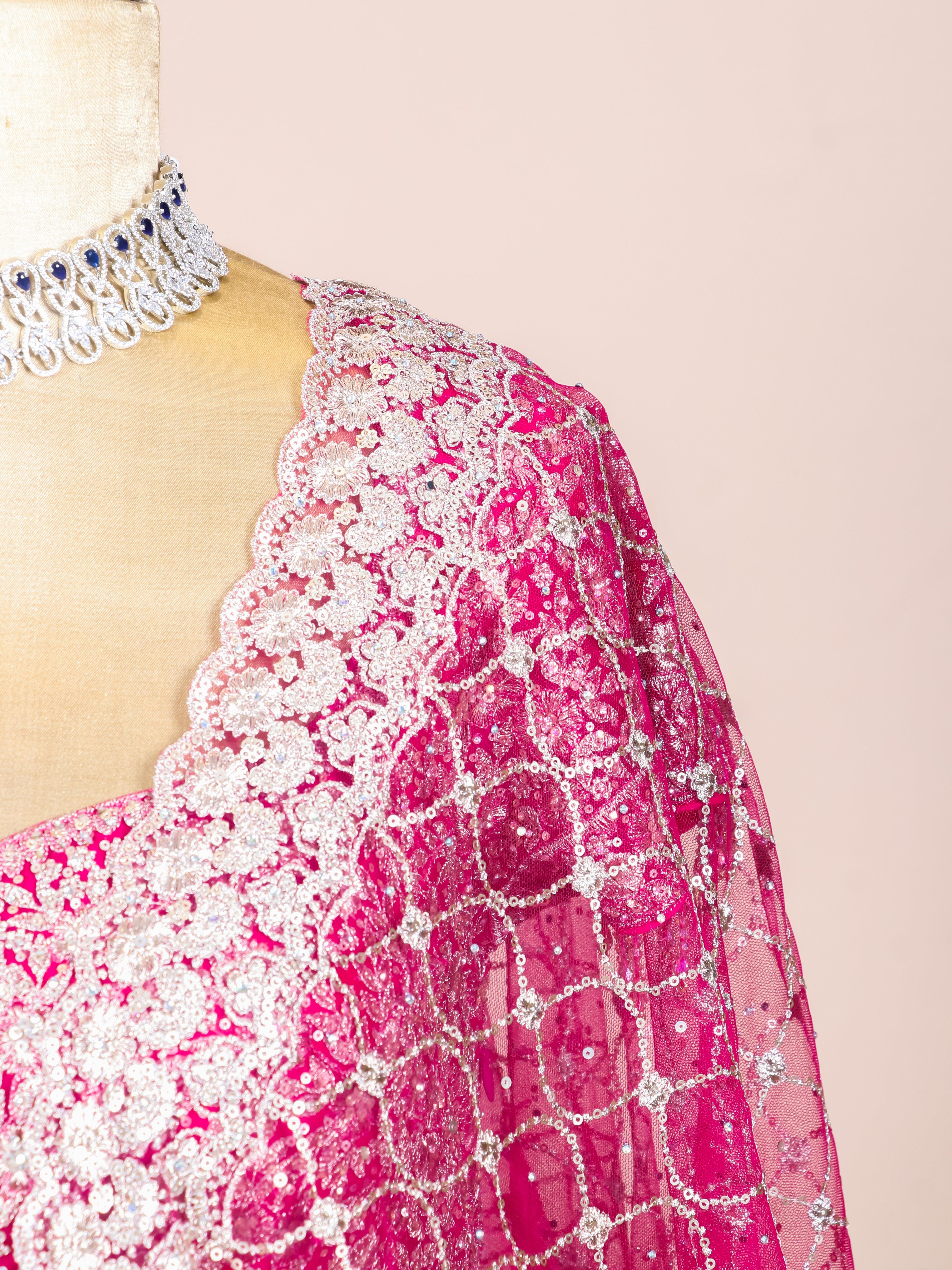 Designer Rani Pink Net Party Wear Gown - Sumangal Ekam