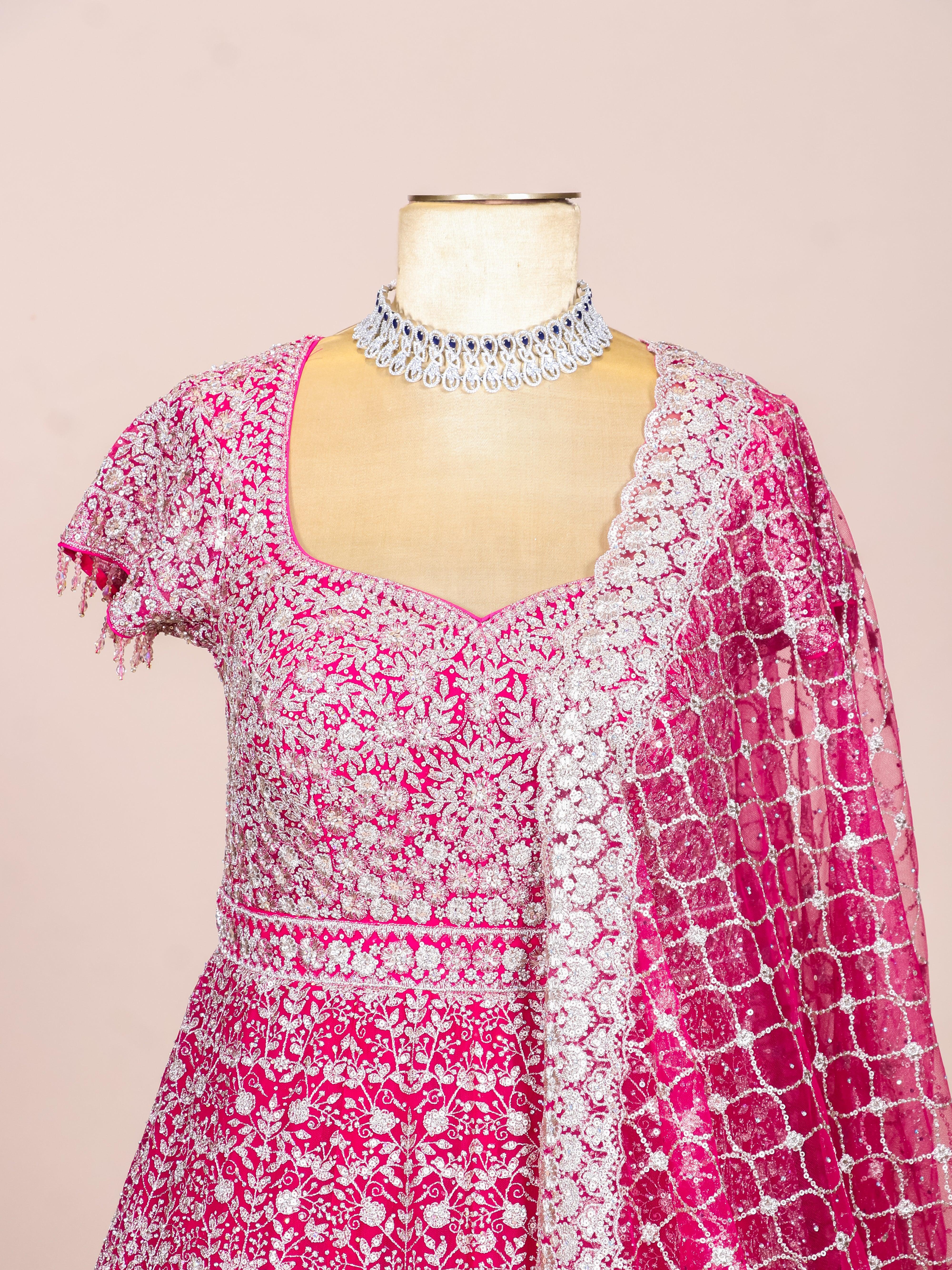 Designer Rani Pink Net Party Wear Gown - Sumangal Ekam