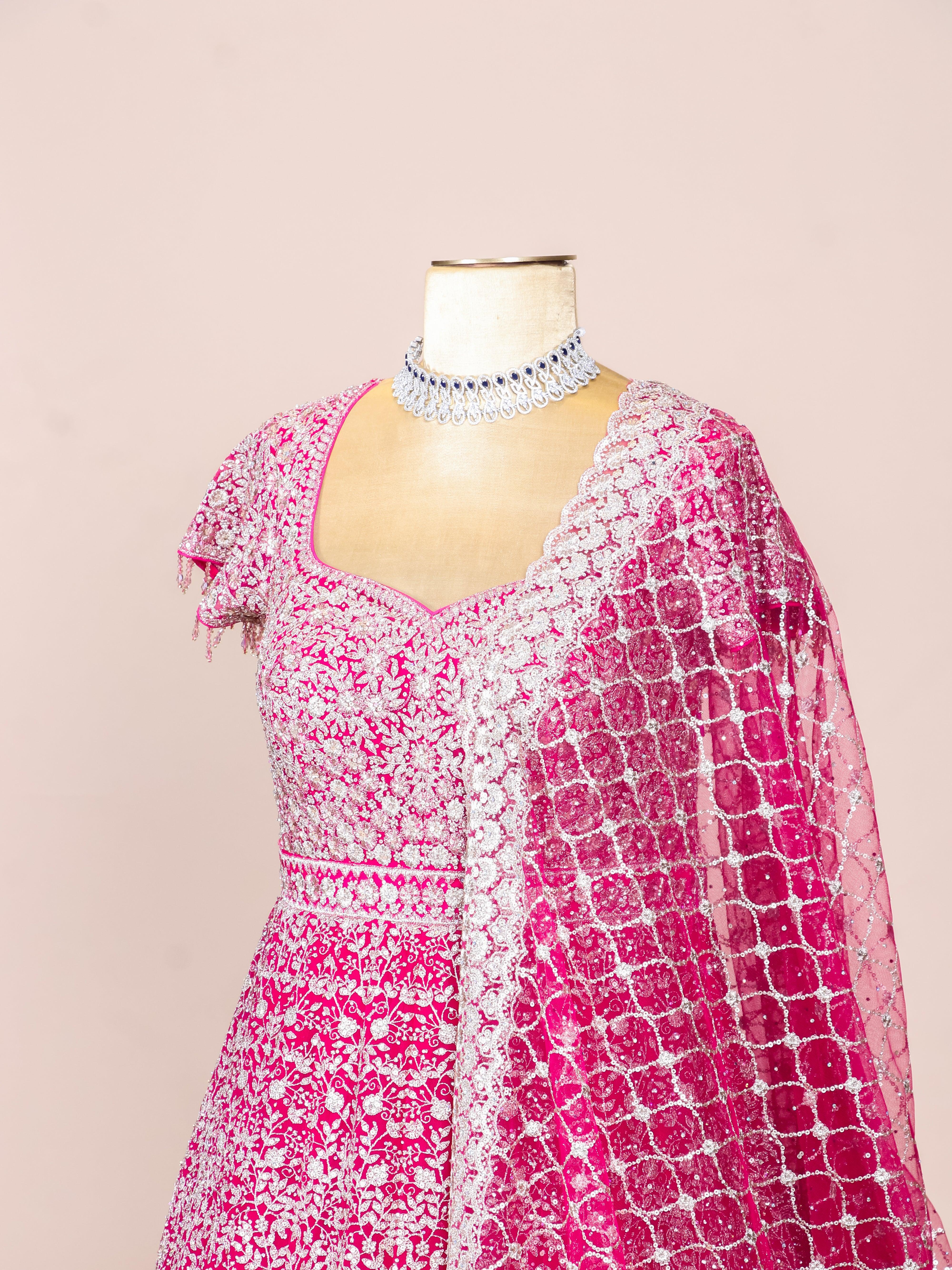 Designer Rani Pink Net Party Wear Gown - Sumangal Ekam