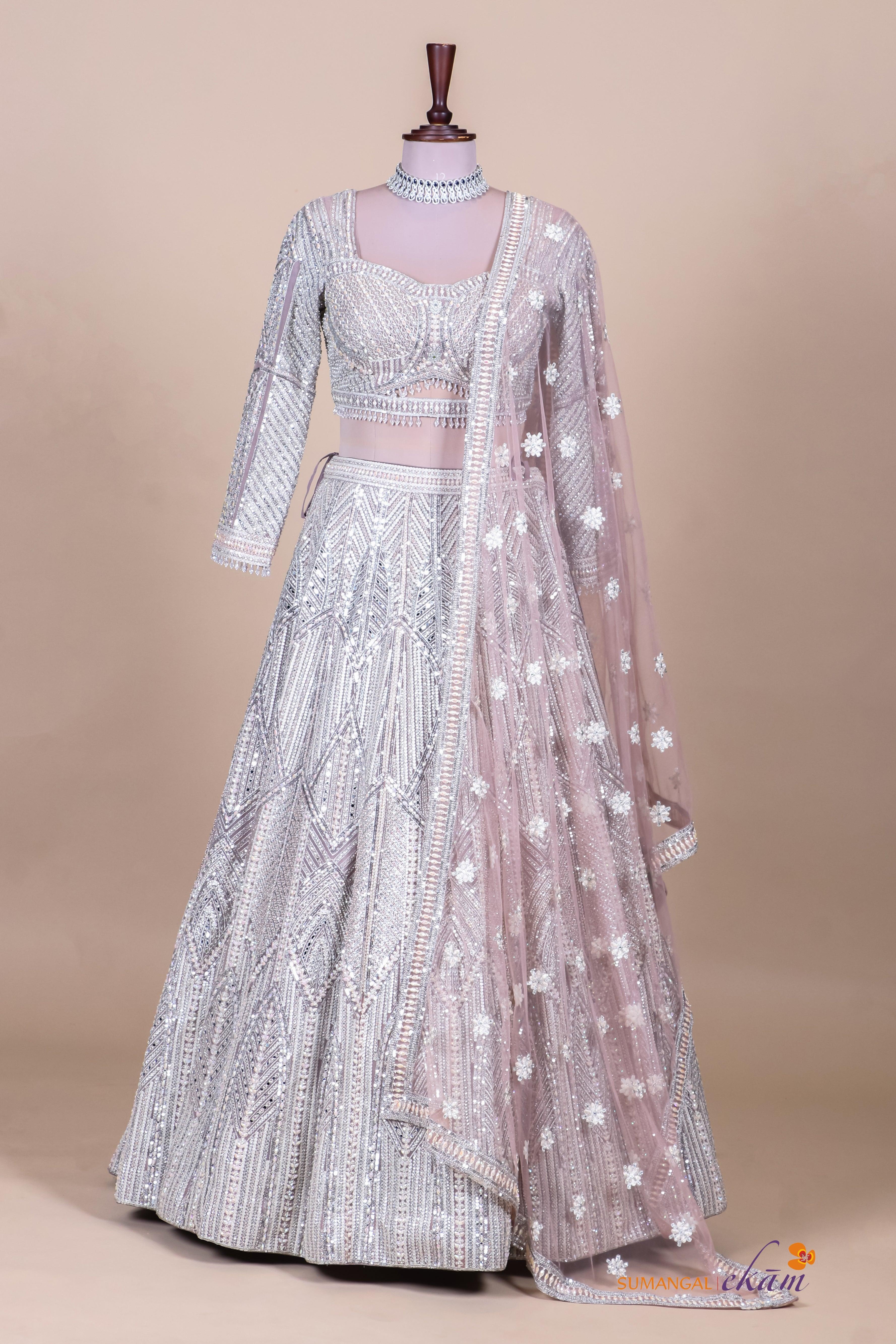 Designer Silver Net Party Wear Lehenga - Sumangal Ekam