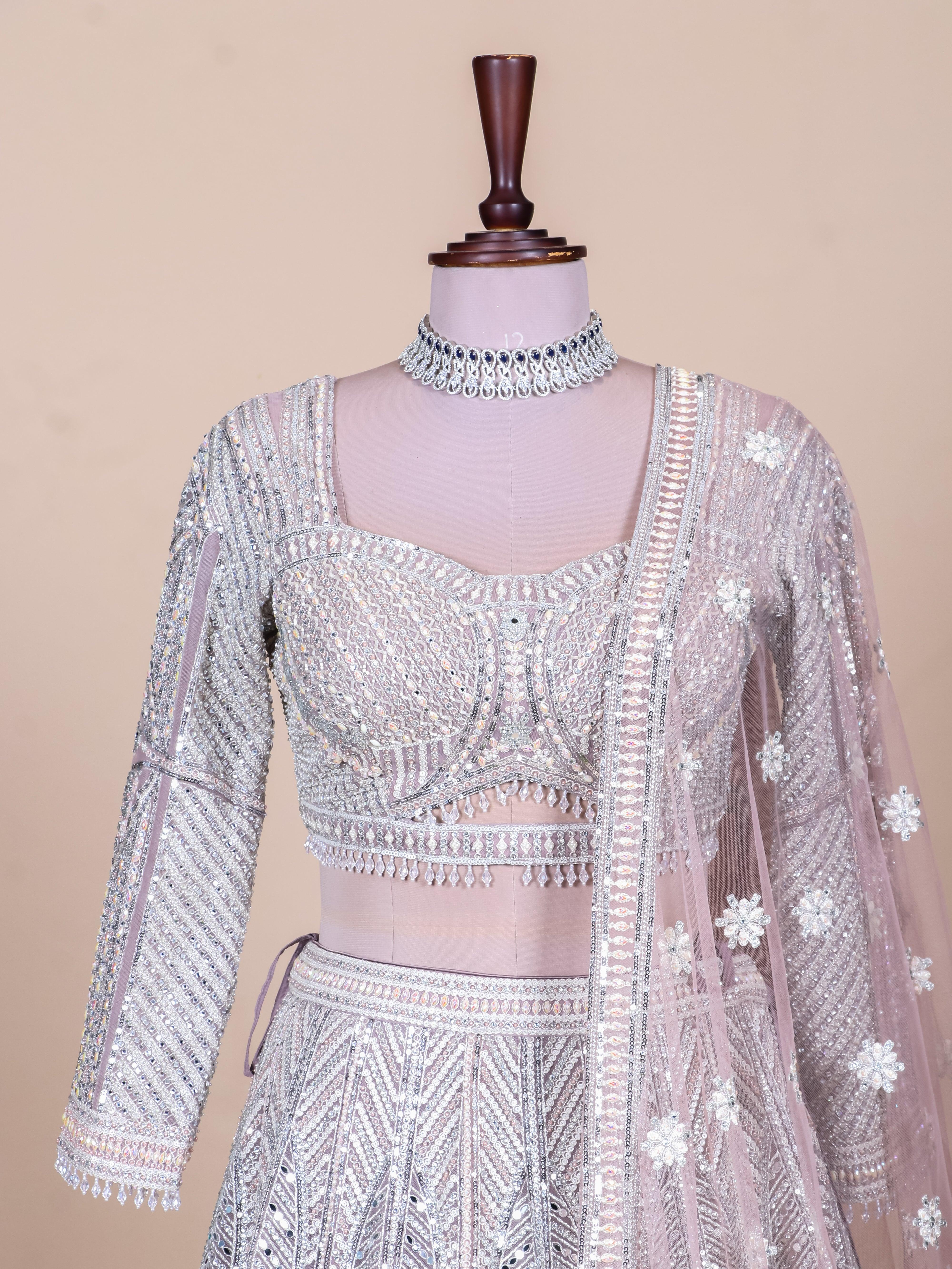 Designer Silver Net Party Wear Lehenga - Sumangal Ekam