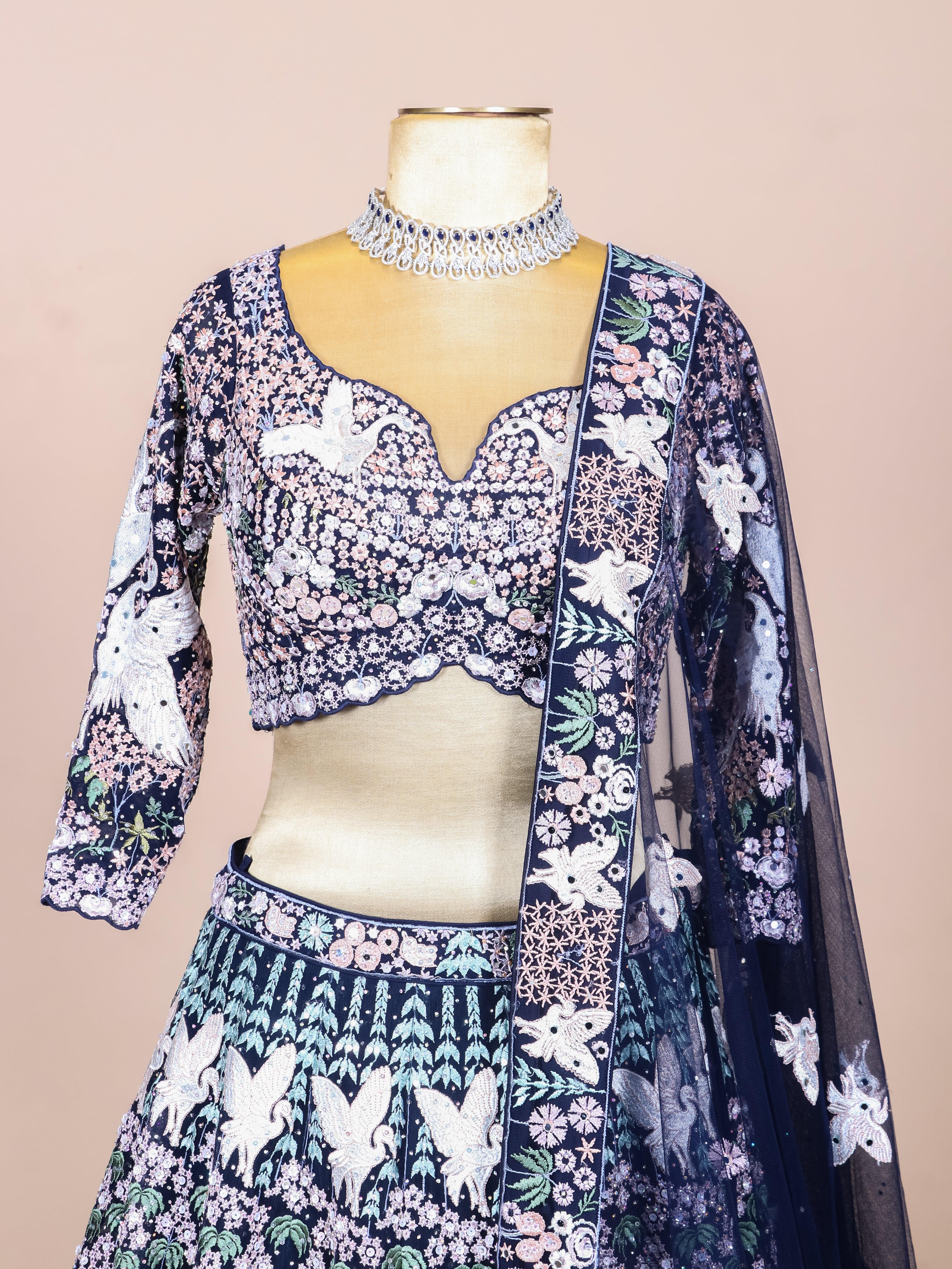Designer Navy Blue Georgette Party Wear Lehenga - Sumangal Ekam
