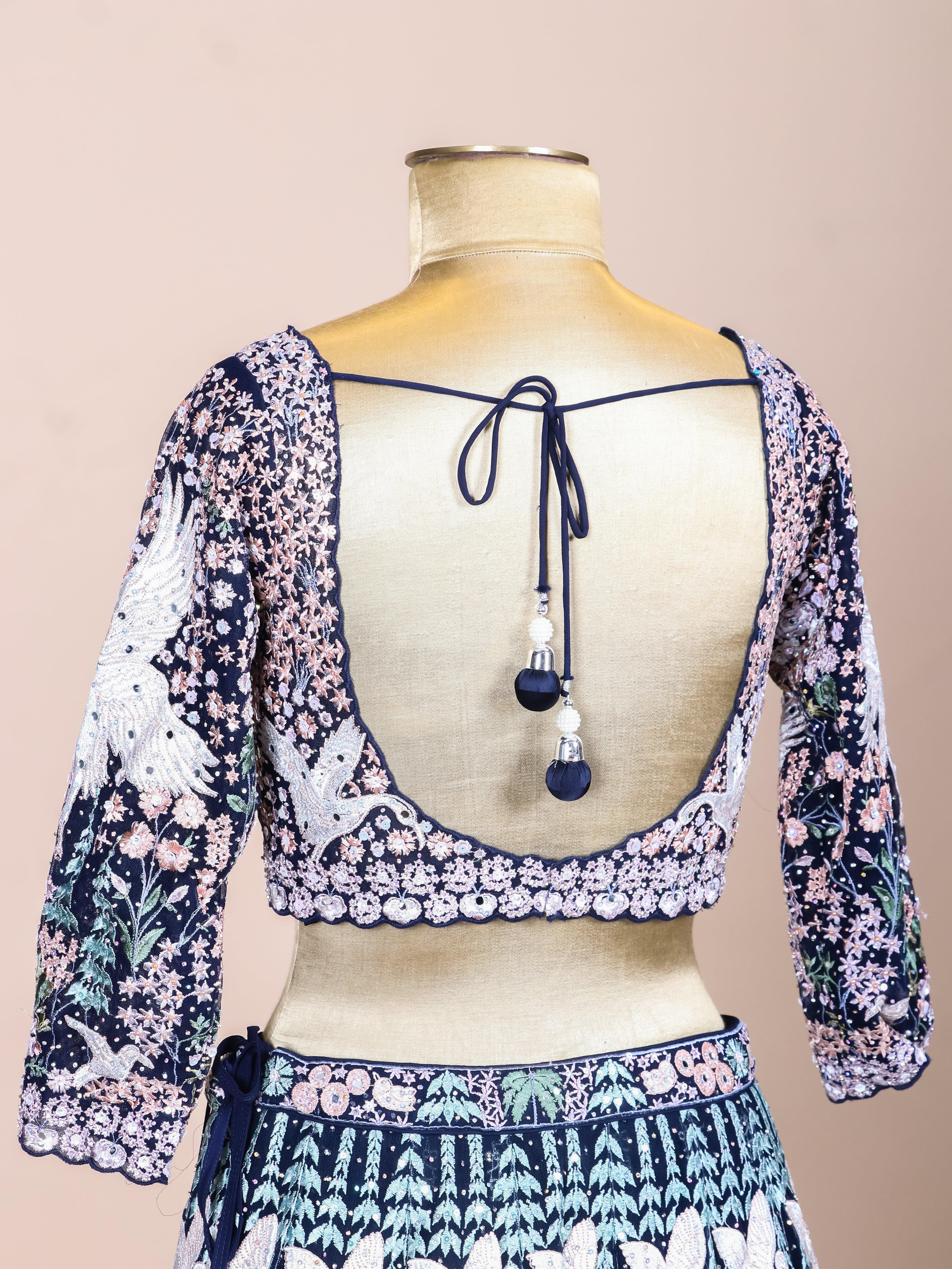 Designer Navy Blue Georgette Party Wear Lehenga - Sumangal Ekam