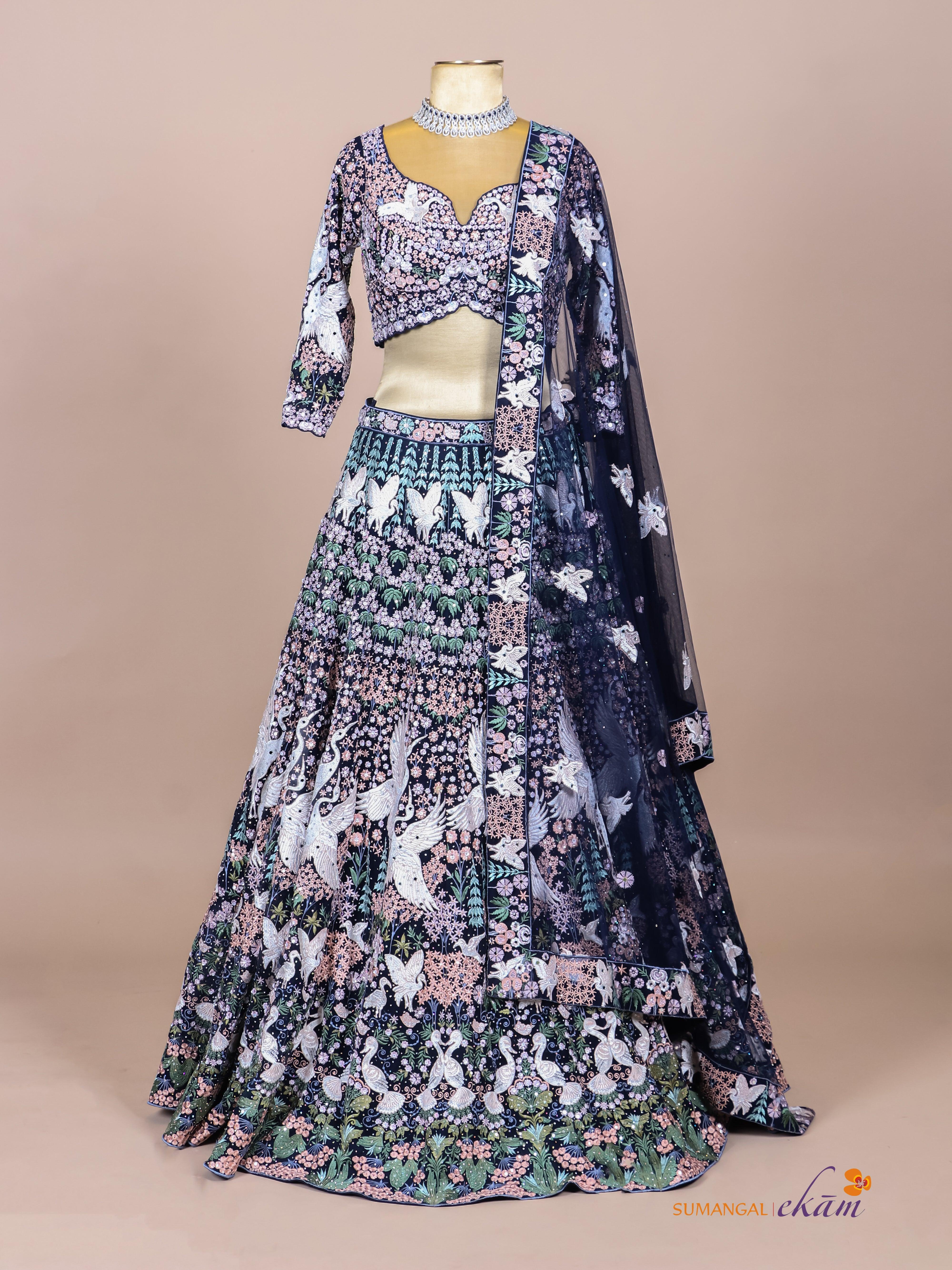 Designer Navy Blue Georgette Party Wear Lehenga - Sumangal Ekam