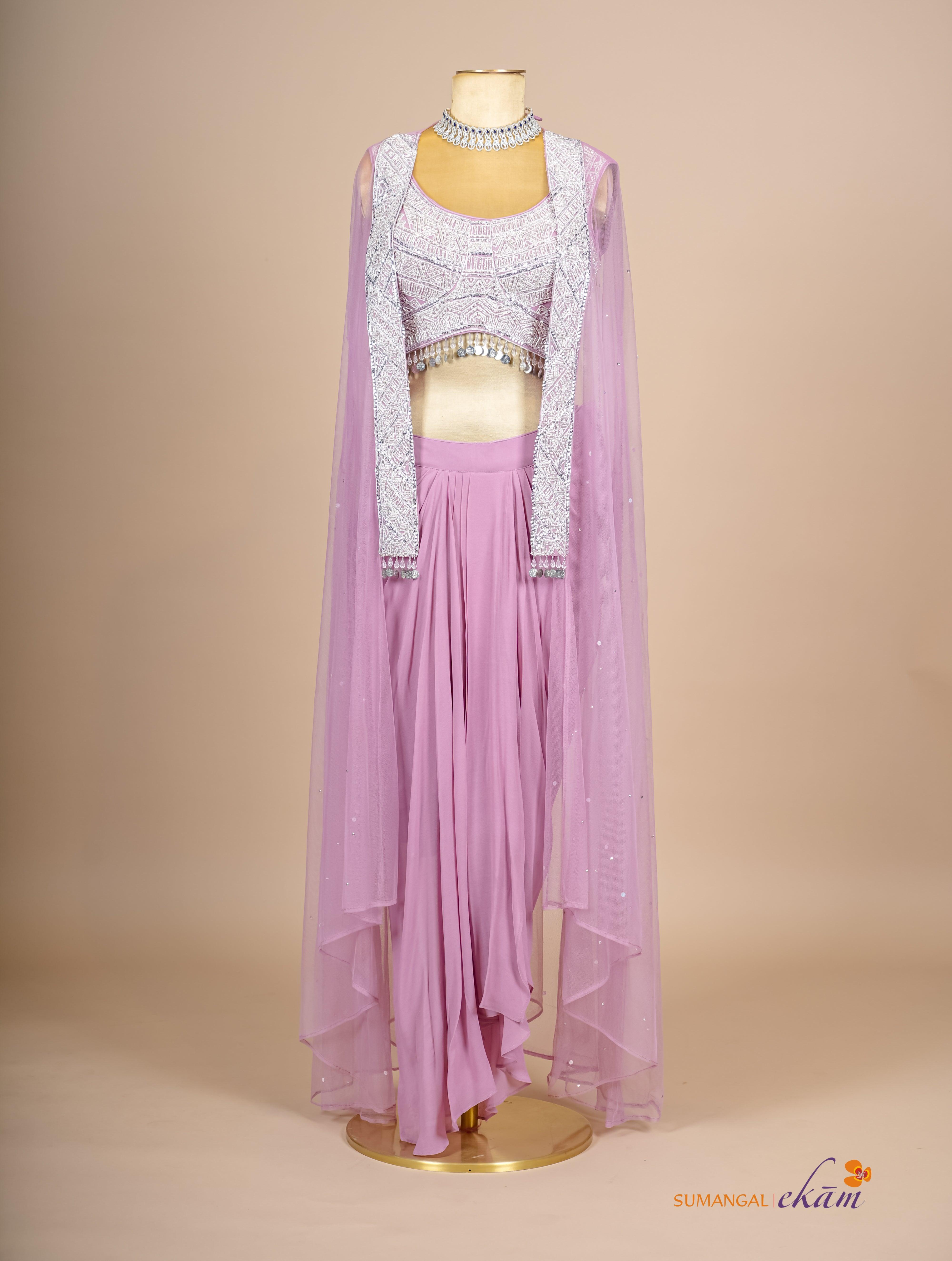 Designer Onion Pink Crepe Silk Party Wear Indo Western - Sumangal Ekam