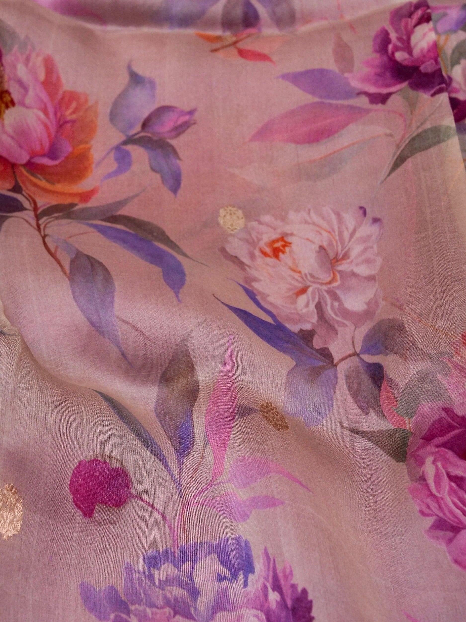 Designer Beige Organza Silk Saree