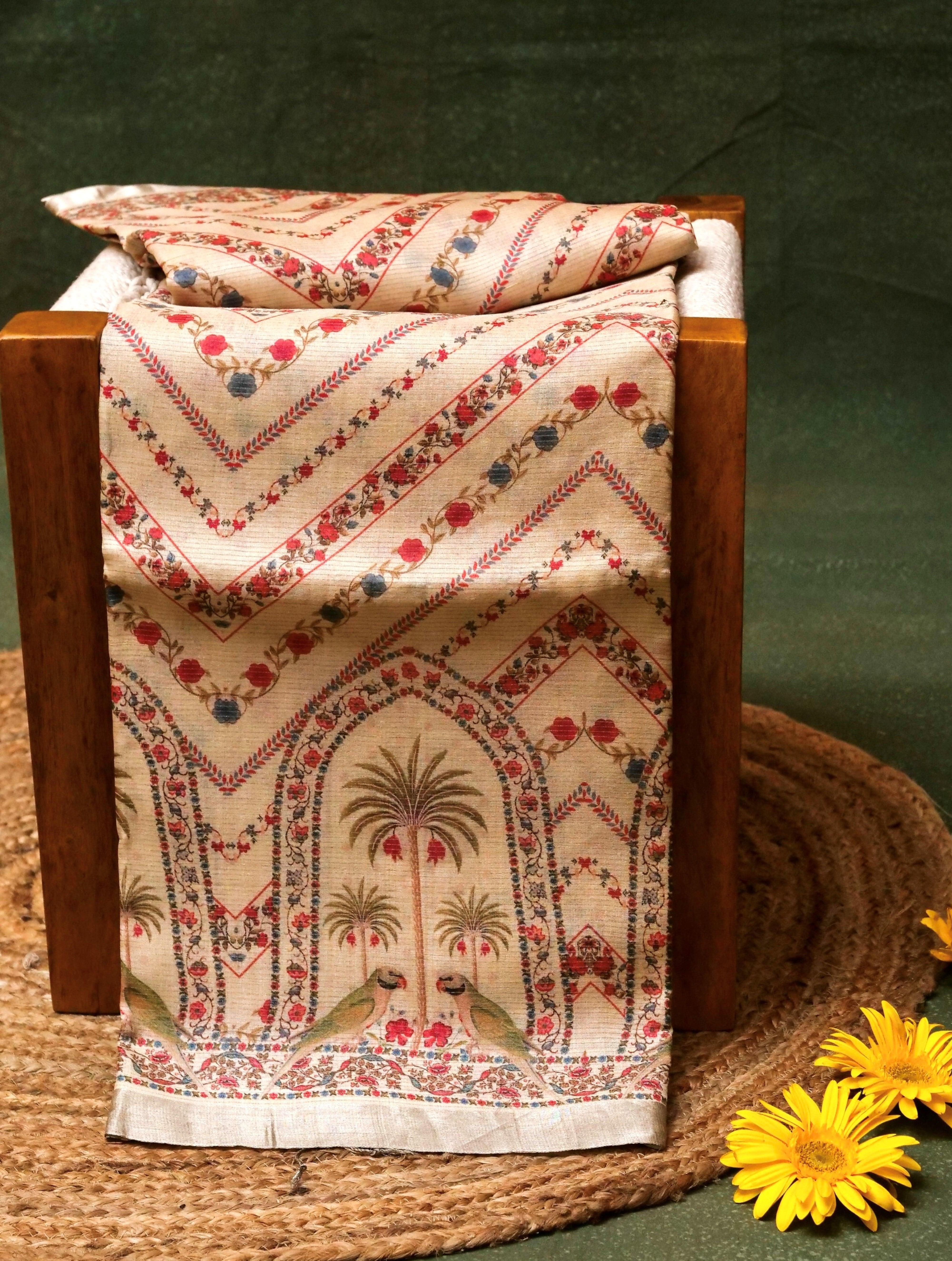 Designer Beige Moonga Silk Saree