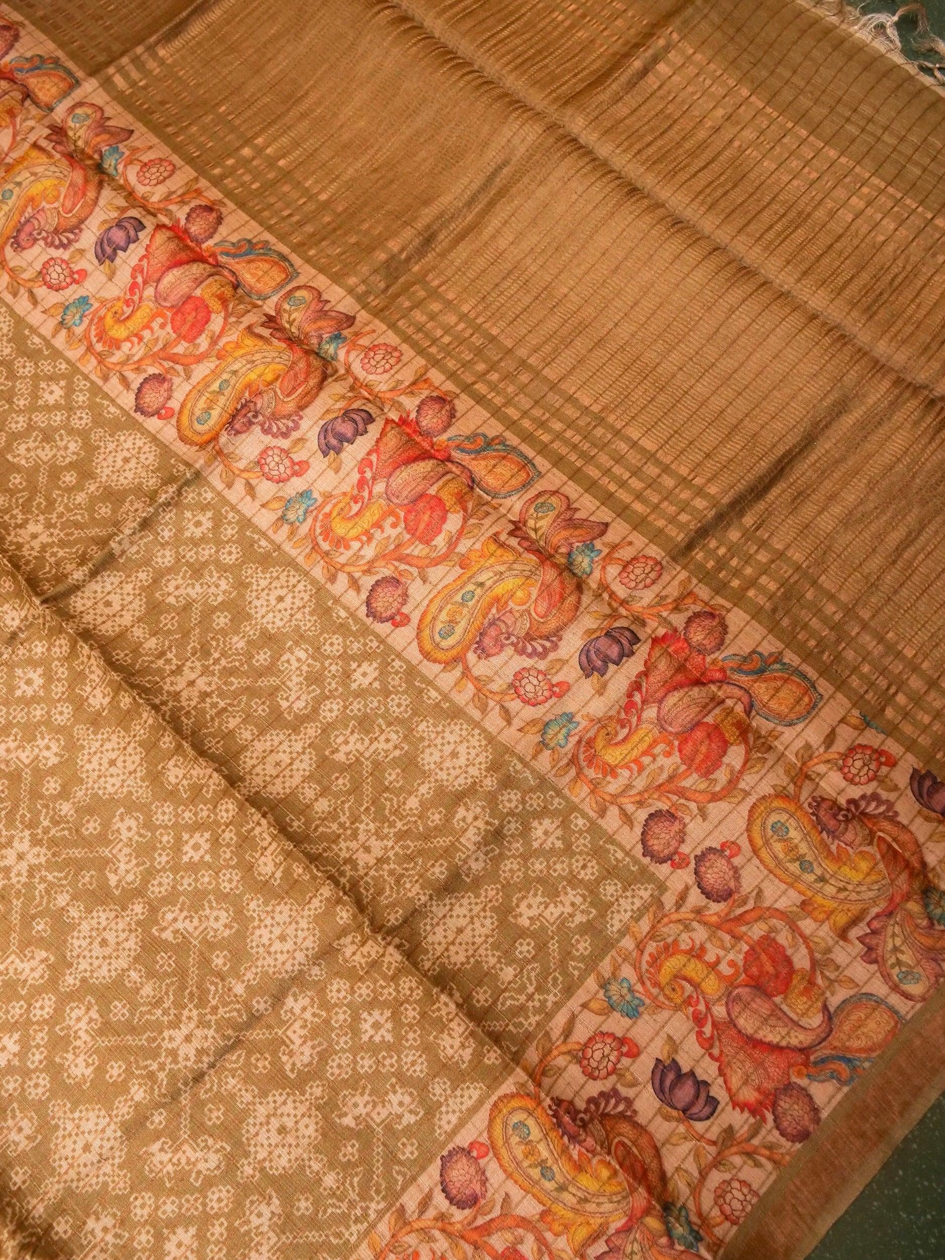 Designer Pastel Brown Tussar Silk Saree