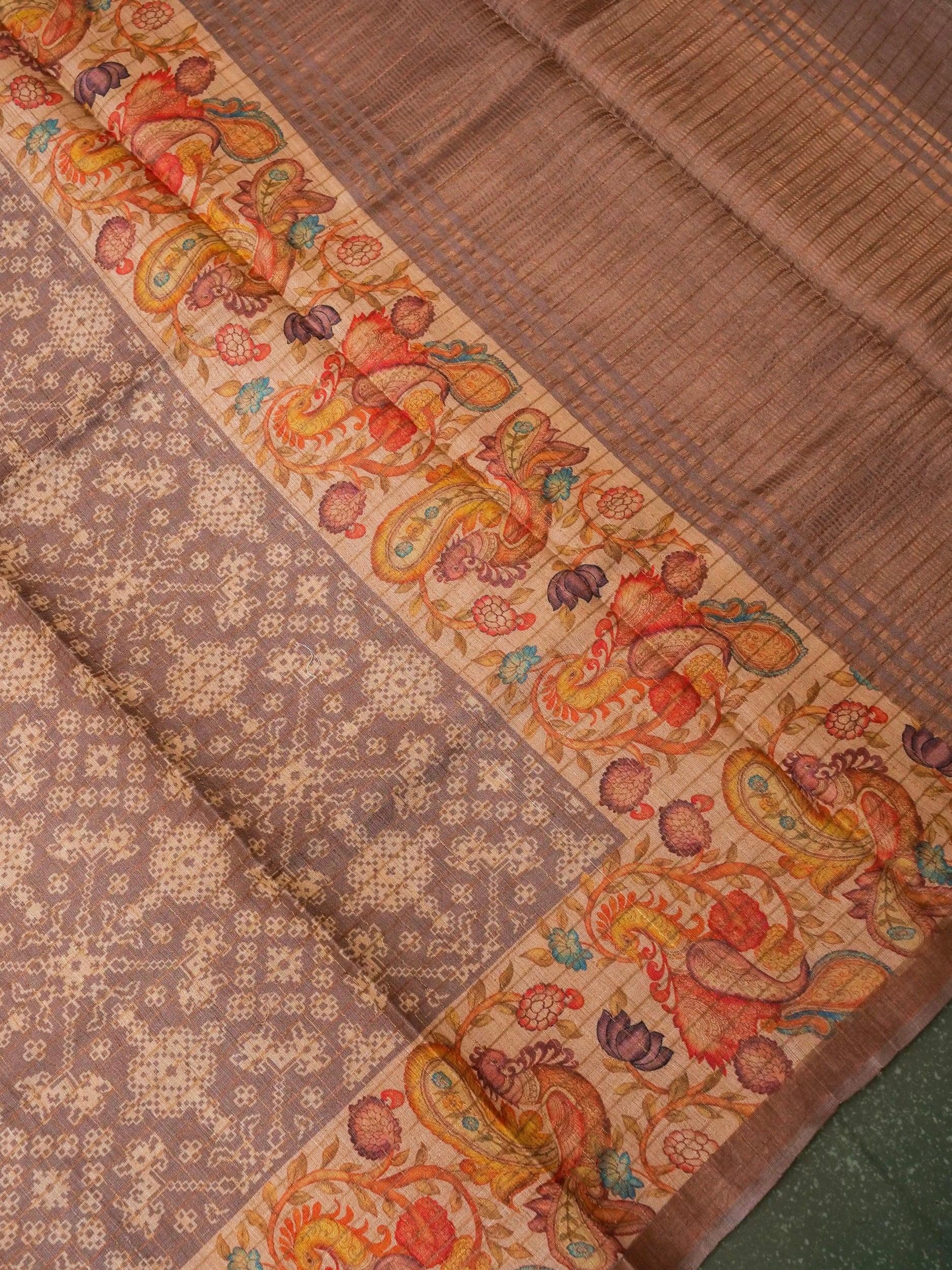 Designer Pastel Mauve Tussar Silk Saree